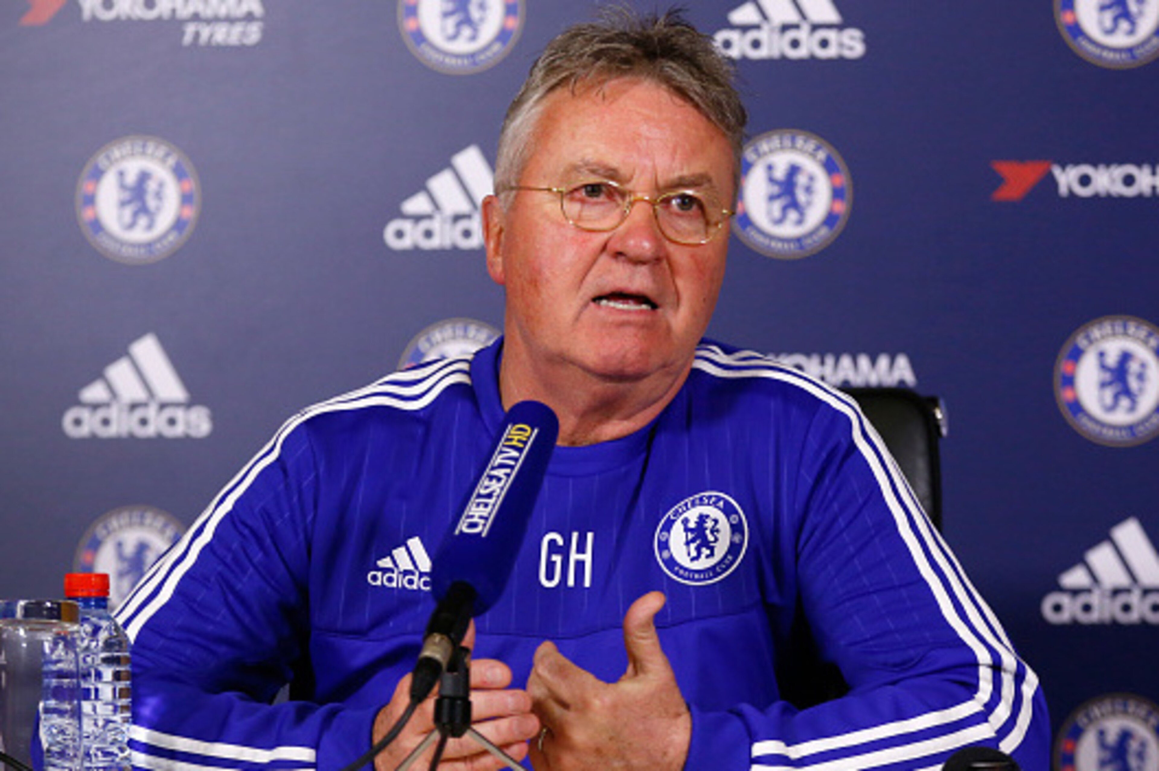 COBHAM, ENGLAND - FEBRUARY 05:  Interim manager Guus Hiddink of Chelsea talks to the media during a Chelsea Press Conference at Chelsea Training Ground on February 5, 2016 in Cobham, England.  (Photo by Clive Rose/Getty Images)