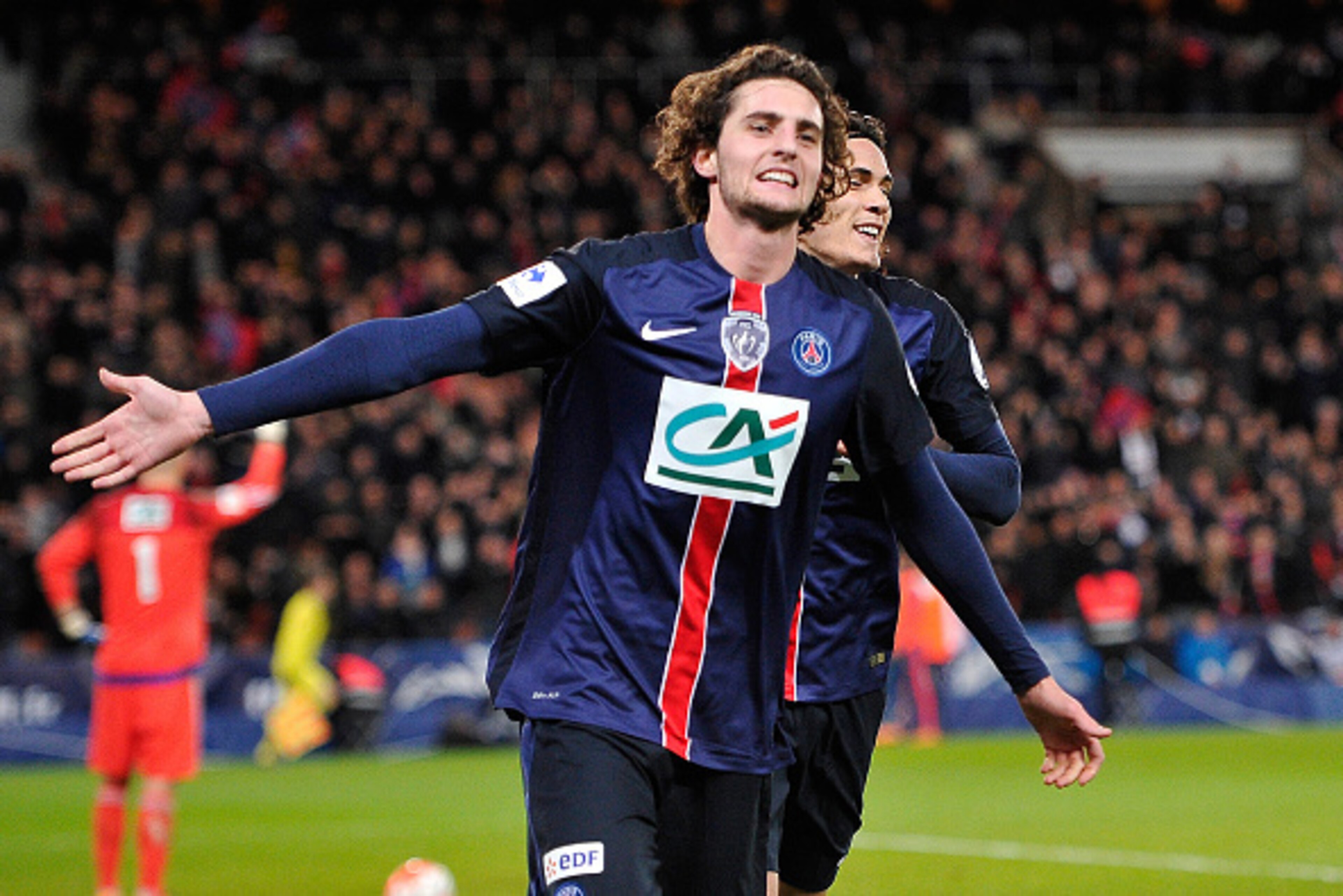 PARIS, FRANCE - FEBRUARY 10: Adrien Rabiot of Paris Saint-Germain celebrates his goal during the French Cup game between the Paris Saint-Germain and Olympique Lyonnais at Parc des Princes on February 10, 2016 in Paris, France. (Photo by Aurelien Meunier/G