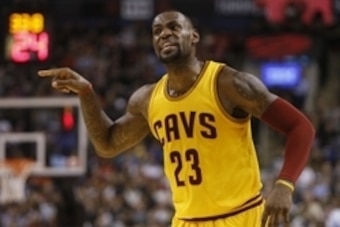 Feb 26, 2016; Toronto, Ontario, CAN; Cleveland Cavaliers forward LeBron James (23) yells out to a teammate from the court against the Toronto Raptors at the Air Canada Centre. The Raptors won 99-97. Mandatory Credit: John E. Sokolowski-USA TODAY Sports