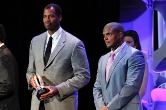 Collins (left) and Sam (right) at the 2015 GLAAD Awards
