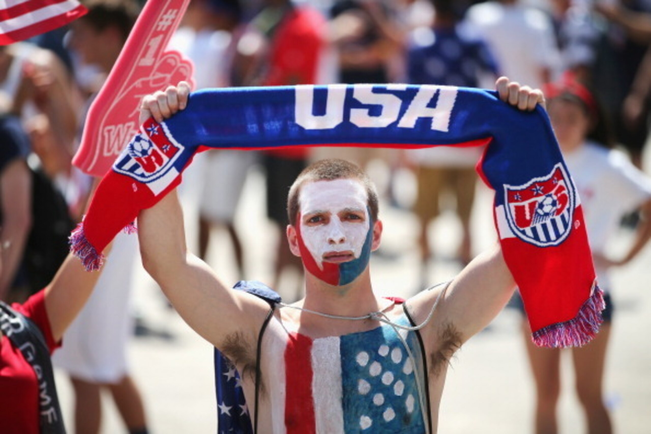 CHICAGO, IL - JULY 01:  Fans gather at Soldier Field to watch USA take on Belgium in a World Cup match being played at Arena Fonte Nova in Salvador, Brazil on July 1, 2014 in Chicago, Illinois. Organizers said 28,000 people were in attendance at Soldier F