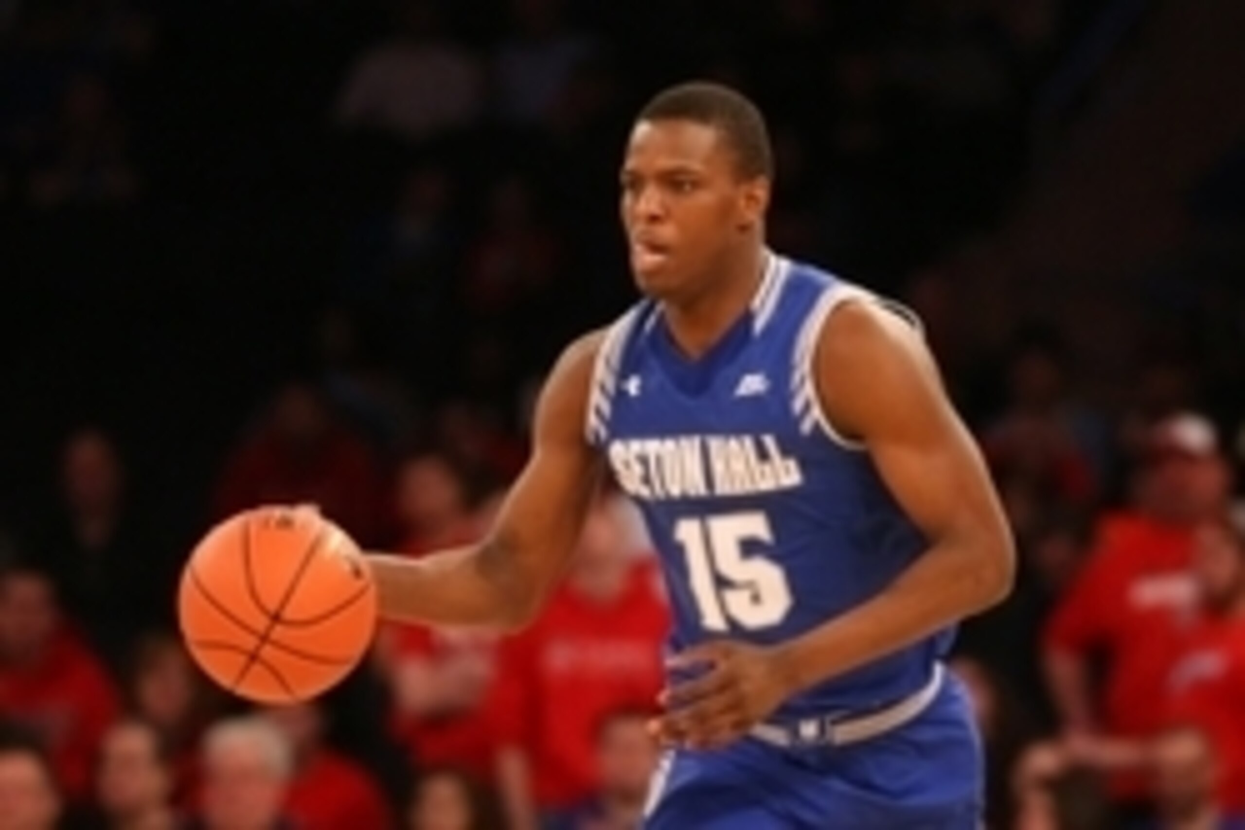 Feb 21, 2016; Queens, NY, USA; Seton Hall Pirates guard Isaiah Whitehead (15) handles the ball during the first half against the St. John's Red Storm at Madison Square Garden. Mandatory Credit: Anthony Gruppuso-USA TODAY Sports