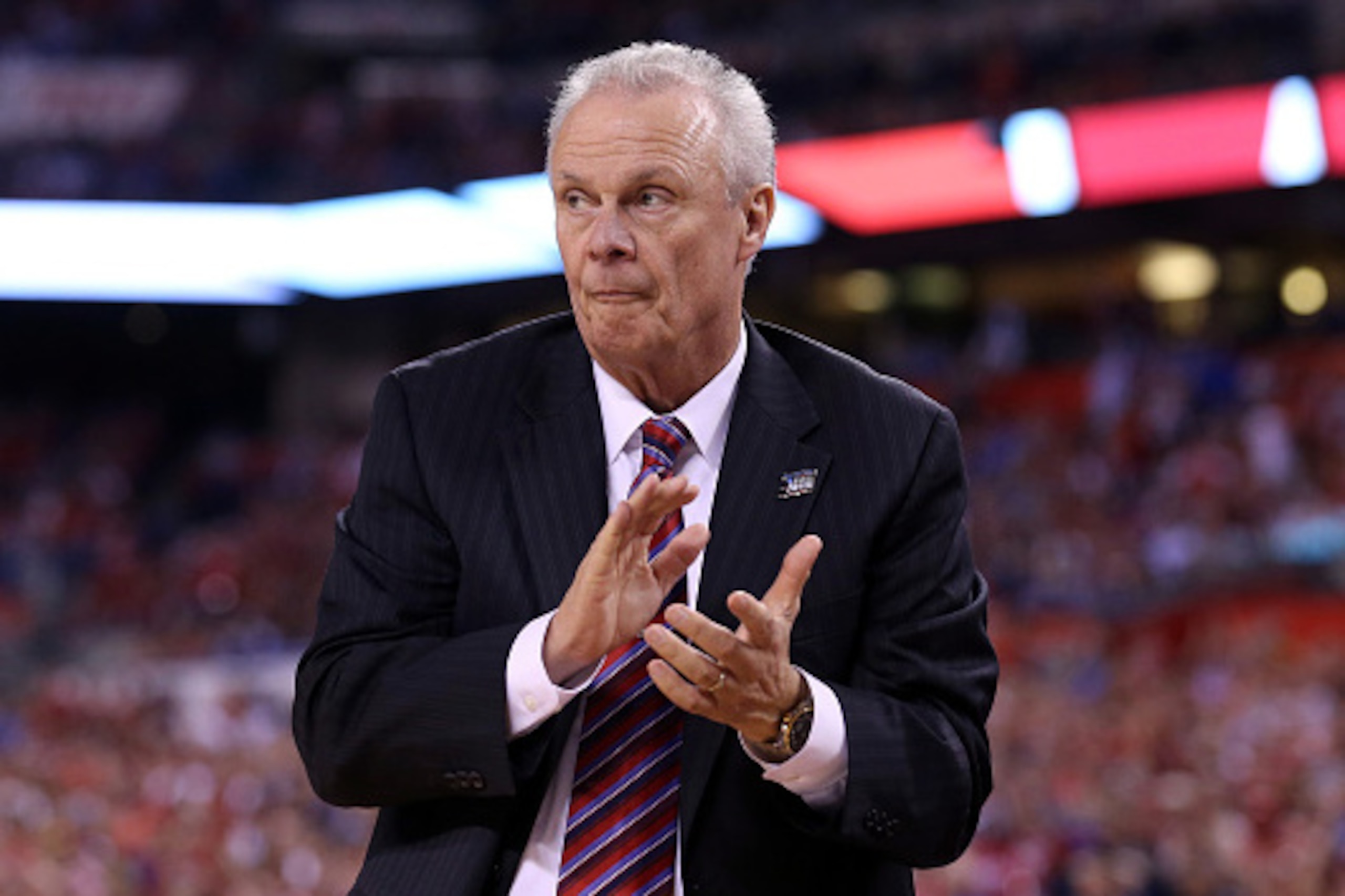 INDIANAPOLIS, IN - APRIL 06:  Head coach Bo Ryan of the Wisconsin Badgers reacts in the second half against the Duke Blue Devils during the NCAA Men's Final Four National Championship at Lucas Oil Stadium on April 6, 2015 in Indianapolis, Indiana.  (Photo