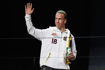 SAN JOSE, CA - FEBRUARY 01:  Peyton Manning #18 of the Denver Broncos is introduced at Super Bowl Opening Night Fueled by Gatorade at SAP Center on February 1, 2016 in San Jose, California.  (Photo by Ezra Shaw/Getty Images)
