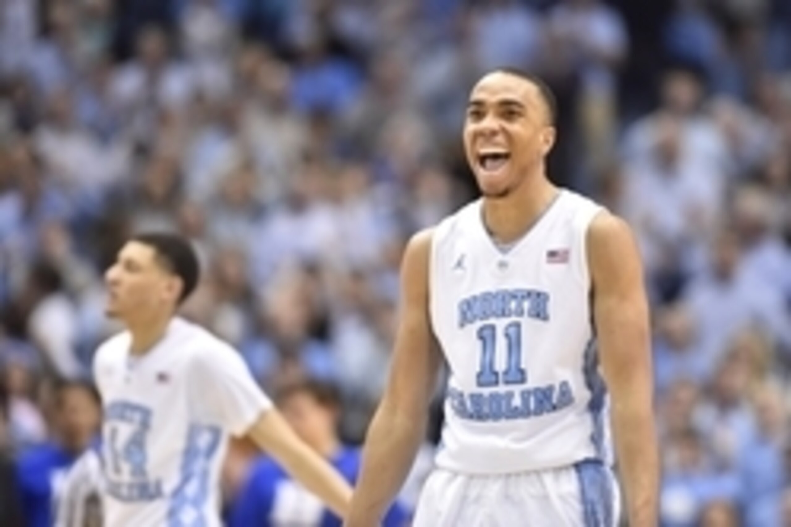 Feb 17, 2016; Chapel Hill, NC, USA; North Carolina Tar Heels forward Brice Johnson (11) reacts in the second half. The Duke Blue Devils defeated the North Carolina Tar Heels 74-73 at Dean E. Smith Center. Mandatory Credit: Bob Donnan-USA TODAY Sports