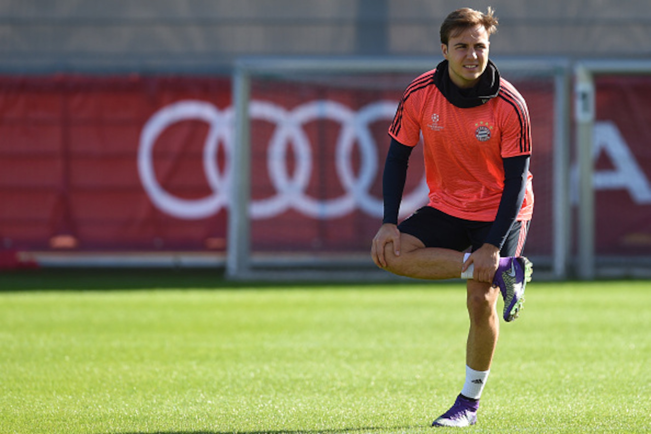 Bayern Munich's midfielder Mario Goetze attends the last team trainings session one day before the Champions League last 16, first-leg match between Juventus Turin and Bayern Munich at the trainings field in Munich, southern Germany, on February 22, 2016.