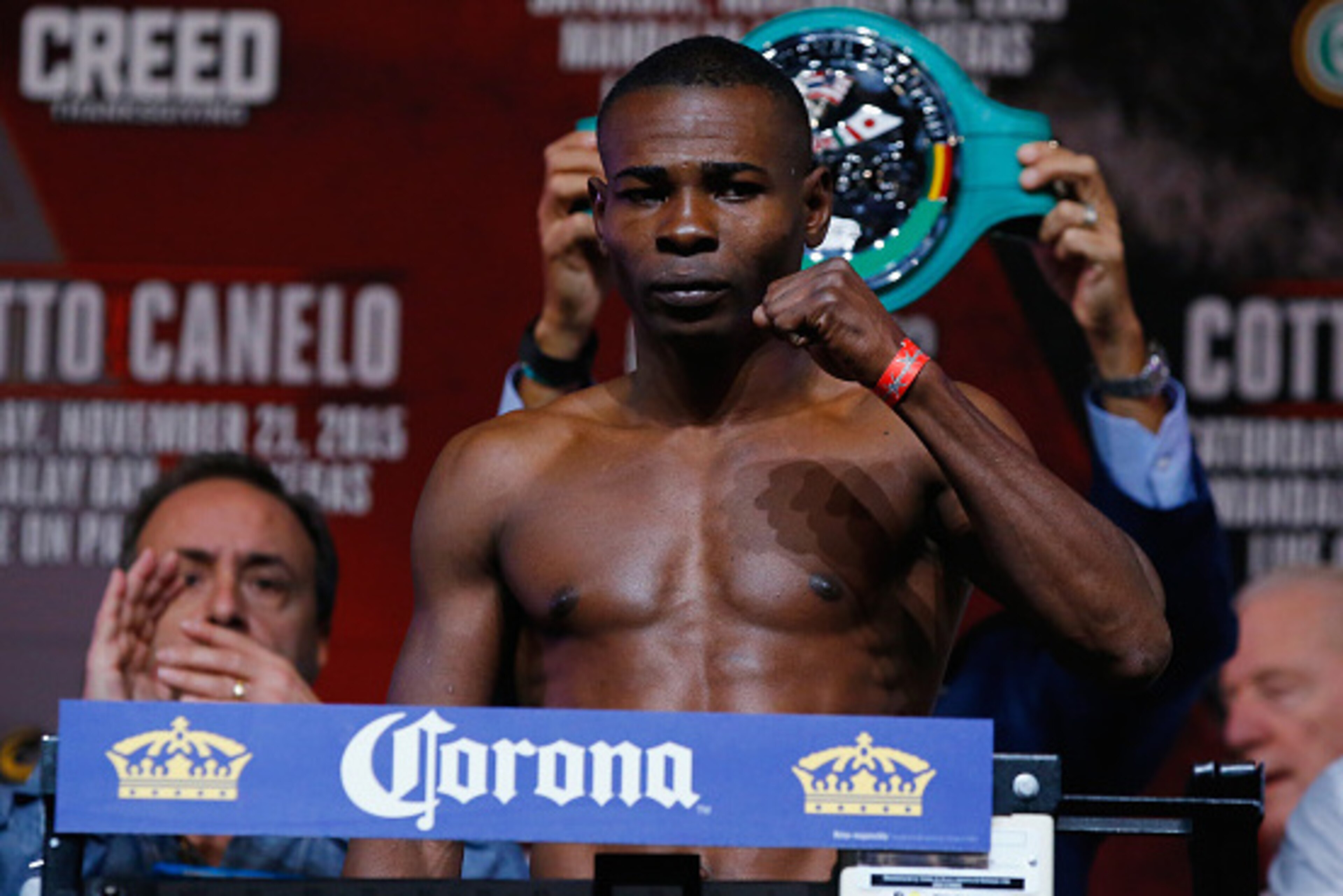 LAS VEGAS, NV - NOVEMBER 20:  Guillermo Rigondeaux poses on the scale for his Super Bantamweight bout against Drian Francisco  on November 21 in Las Vegas.  (Photo by Al Bello/Getty Images)