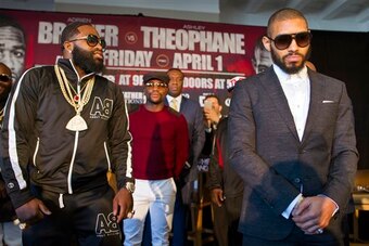 Mayweather appeared at a pre-fight press conference for the Theophane and Adrien Broner bout.
