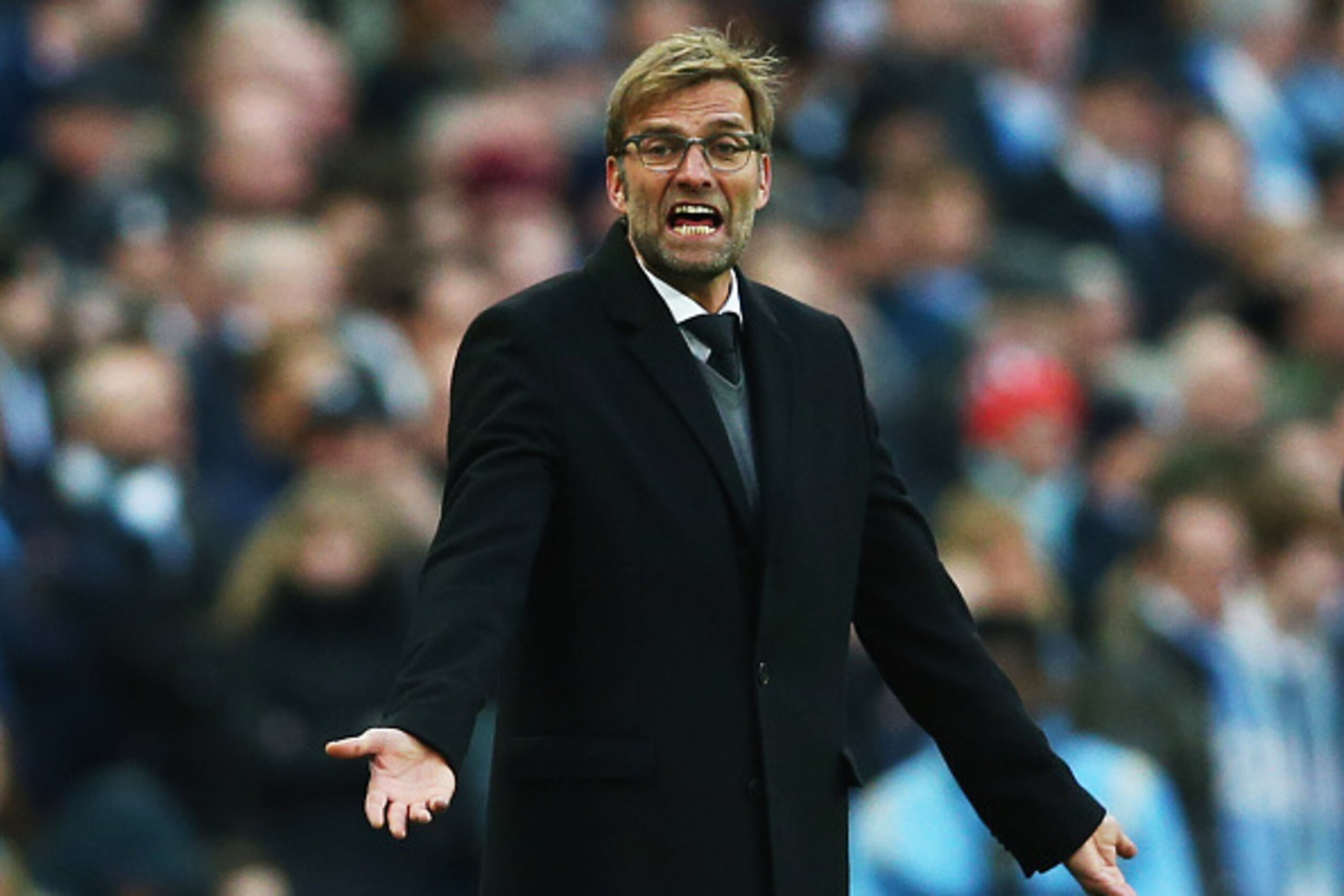 LONDON, ENGLAND - FEBRUARY 28:  Jurgen Klopp, manager of Liverpool reacts during the Capital One Cup Final match between Liverpool and Manchester City at Wembley Stadium on February 28, 2016 in London, England.  (Photo by Clive Brunskill/Getty Images)