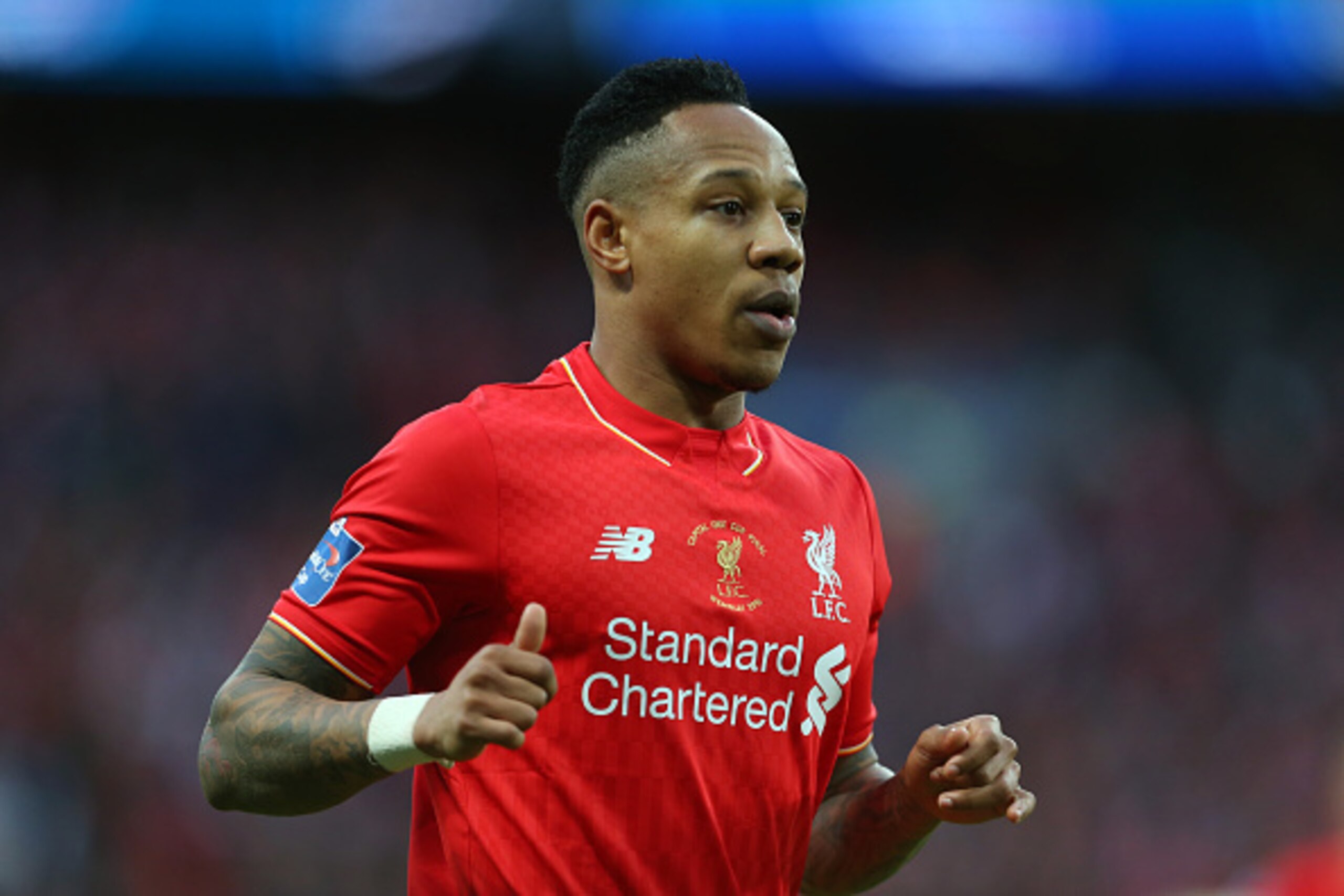 LONDON, ENGLAND - FEBRUARY 28 :  Nathaniel Clyne of Liverpool during the Capital One Cup Final match between Liverpool and Manchester City at Wembley Stadium on February 28, 2016 in London, England.  (Photo by Catherine Ivill - AMA/Getty Images)