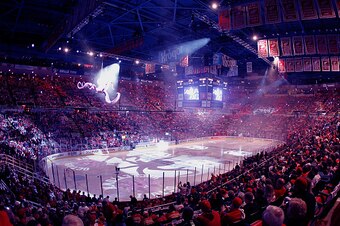 DETROIT, MI - APRIL 27:  Fans watch the pre game show prior to Game Six of the Eastern Conference Quarterfinals between the Tampa Bay Lightning and the Detroit Red Wings during the 2015 NHL Stanley Cup Playoffs at Joe Louis Arena on April 27, 2015 in Detr