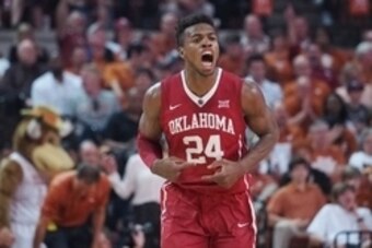 Feb 27, 2016; Austin, TX, USA; Oklahoma Sooners guard Buddy Hield (24) reacts from the court against the Texas Longhorns during the first half at the Frank Erwin Special Events Center. Mandatory Credit: Brendan Maloney-USA TODAY Sports