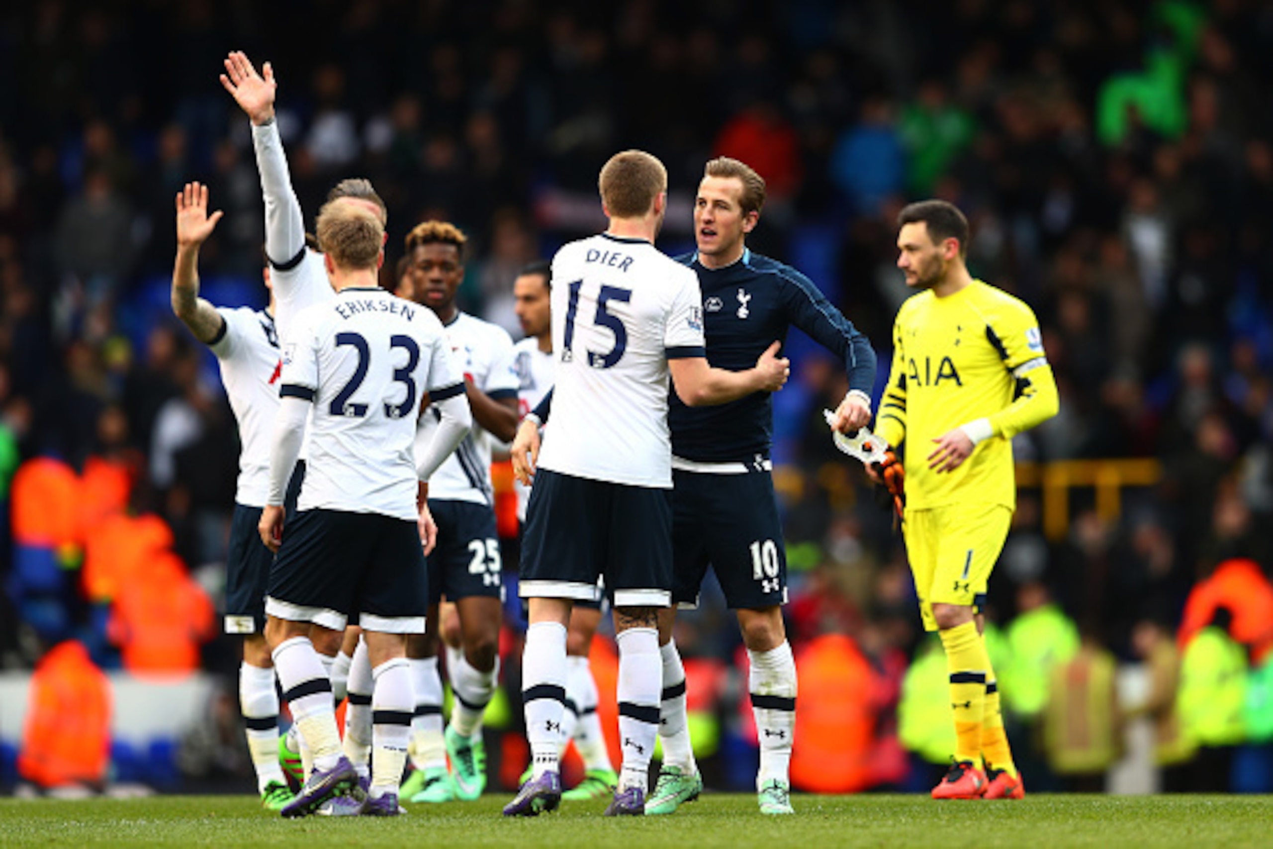 LONDON, ENGLAND - FEBRUARY 28: Harry Kane of Tottenham Hotspur celebrates with Eric Dier after the Barclays Premier League match between Tottenham Hotspur and Swansea City at White Hart Lane on February 28, 2016 in London, England. (Photo by Clive Rose/ LONDON, ENGLAND - FEBRUARY 28: Harry Kane of Tottenham Hotspur celebrates with Eric Dier after the Barclays Premier League match between Tottenham Hotspur and Swansea City at White Hart Lane on February 28, 2016 in London, England. (Photo by Clive Rose/