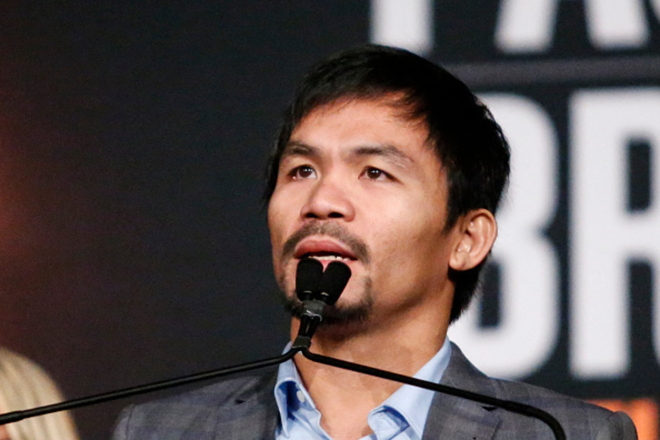 Boxer Manny Pacquiao speaks during a press conference at Madison Square Garden in New York on January 21, 2015, to announce his retirement after the 12-round welterweight championship fight against Timothy Bradley on April 9 in Las Vegas.  / AFP / KENA BE