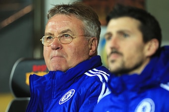 NORWICH, ENGLAND - MARCH 01:  Guus Hiddink (L) interim manager of Chelsea is seen prior to the Barclays Premier League match between Norwich City and Chelsea at Carrow Road on March 1, 2016 in Norwich, England.  (Photo by Stephen Pond/Getty Images)
