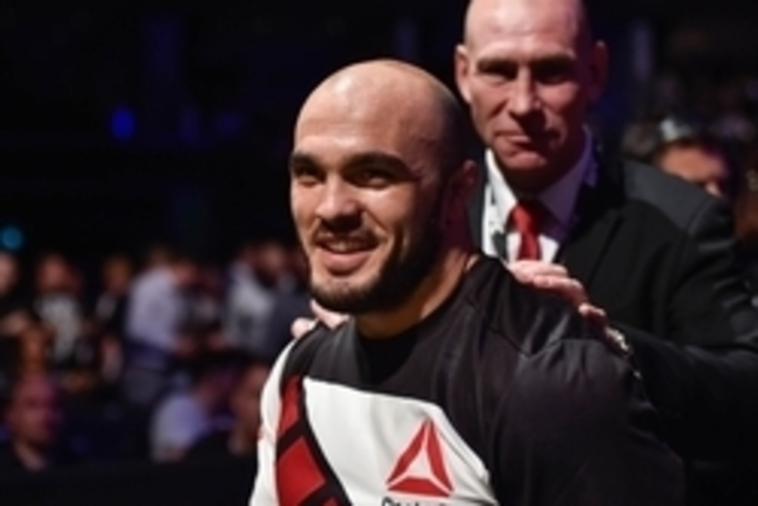 Jul 18, 2015; Glasgow, Lanarkshire, Scotland; Ilir Latifi (Sweden) leaves the Octagon after a win in his Light-Heavyweight bout against Hans Stringer at The SSE Hydro. Mandatory Credit: Steve Flynn-USA TODAY Sports
