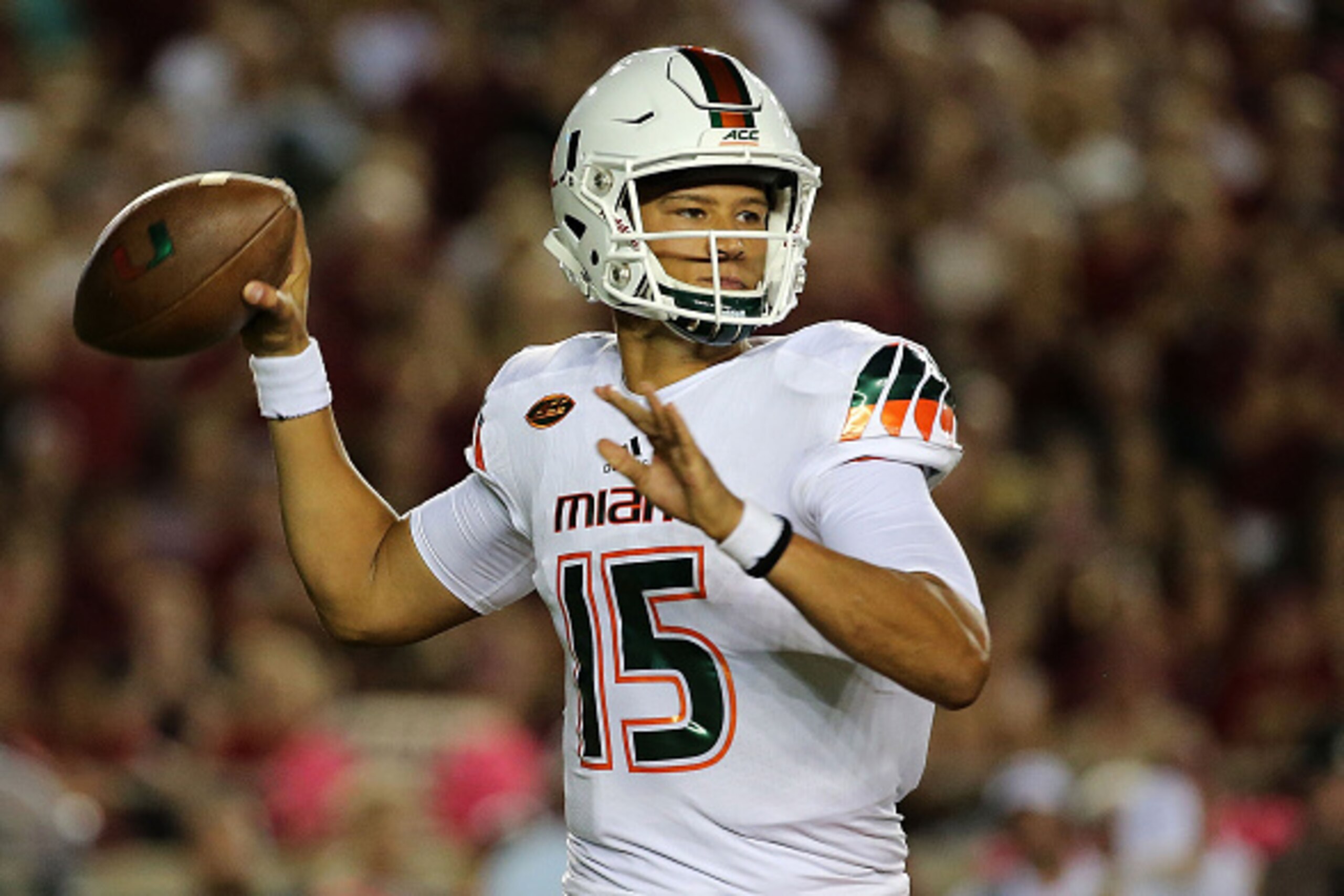 TALLAHASSEE, FL - OCTOBER 10: Brad Kaaya #15 of the Miami Hurricanes passes during a game against the Florida State Seminoles at Doak Campbell Stadium on October 10, 2015 in Tallahassee, Florida. (Photo by Mike Ehrmann/Getty Images) TALLAHASSEE, FL - OCTOBER 10: Brad Kaaya #15 of the Miami Hurricanes passes during a game against the Florida State Seminoles at Doak Campbell Stadium on October 10, 2015 in Tallahassee, Florida. (Photo by Mike Ehrmann/Getty Images)