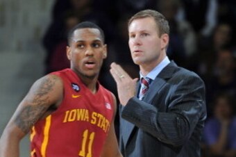 MANHATTAN, KS - MARCH 01:  Head coach Fred Hoiberg of the Iowa State Cyclones instructs guard Monte Morris #11 against the Kansas State Wildcats during the second half on March 1, 2014 at Bramlage Coliseum in Manhattan, Kansas.  (Photo by Peter G. Aiken/G