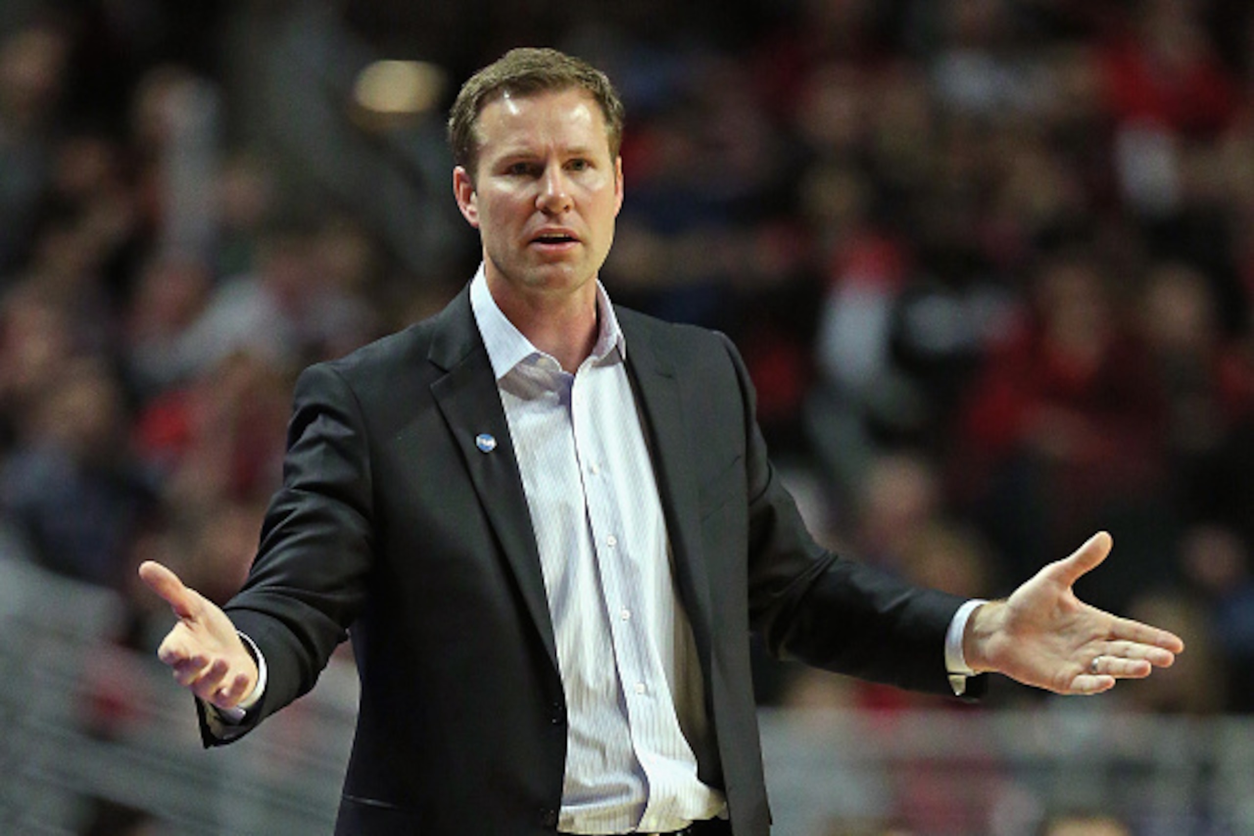 CHICAGO, IL - FEBRUARY 27: Head coach Fred Hoiberg of the Chicago Bulls questions a call during a game against the Portland Trail Blazers at the United Center on February 27, 2016 in Chicago, Illinois. The Trail Blazers defeated the Bulls 103-95. NOTE TO 