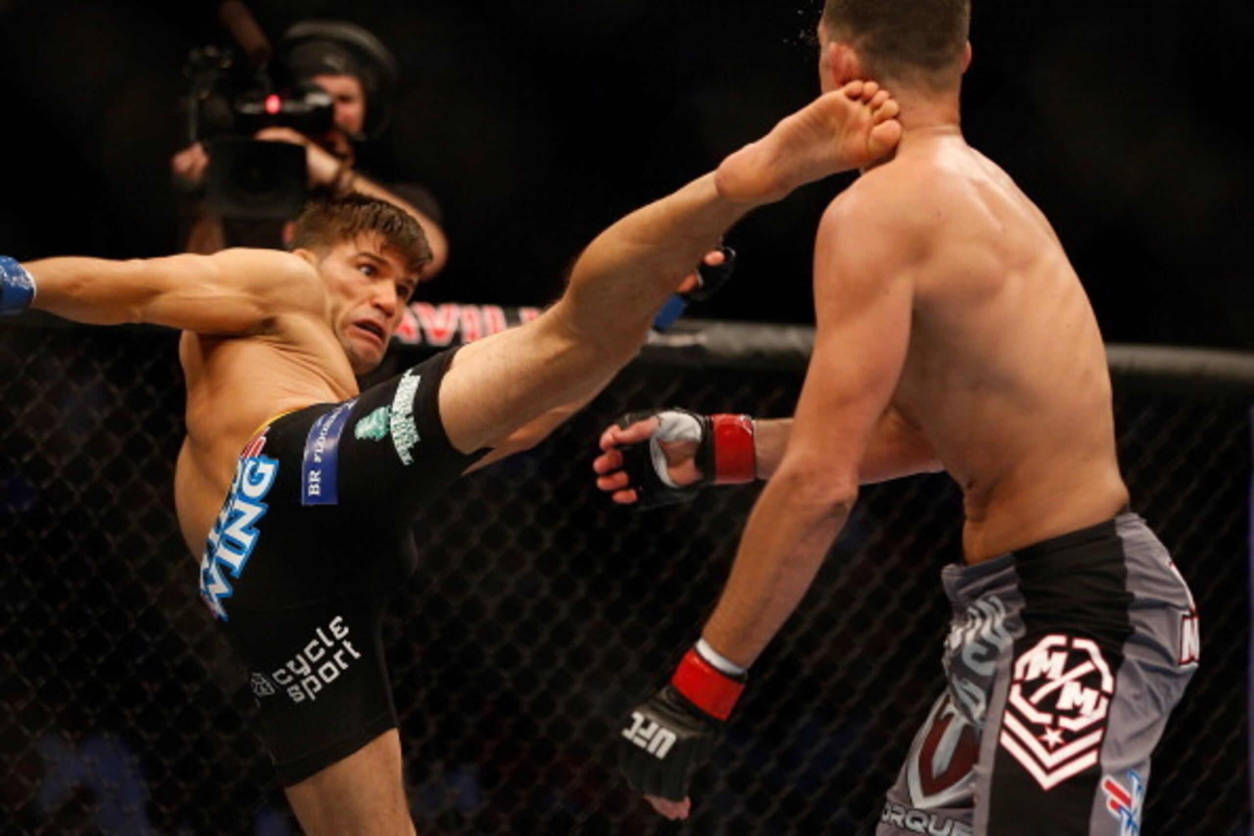 SAN JOSE, CA - APRIL 20:   (L-R) Josh Thomson kicks Nate Diaz in their lightweight bout during the UFC on FOX event during the UFC on FOX event at the HP Pavilion on April 20, 2013 in San Jose, California.  (Photo by Josh Hedges/Zuffa LLC/Zuffa LLC via Ge