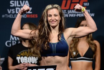 Jan 30, 2015; Las Vegas, NV, USA; Miesha Tate at the weigh in for her women's bantamweight bout against Sara McMann (not pictured) at the MGM Grand Garden Arena. Mandatory Credit: Jayne Kamin-Oncea-USA TODAY Sports