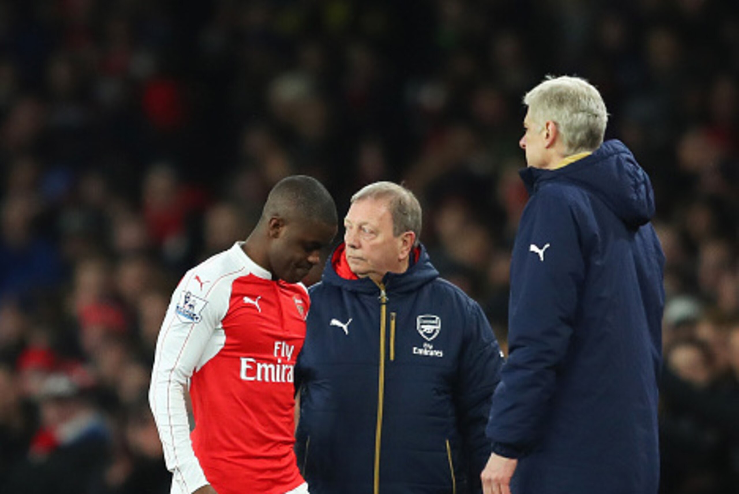 LONDON, ENGLAND - MARCH 02: Joel Campbell of Arsenal walks off past Arsene Wenger after being substituted during the Barclays Premier League match between Arsenal and Swansea City at the Emirates Stadium on March 2, 2016 in London, England.  (Photo by Ric
