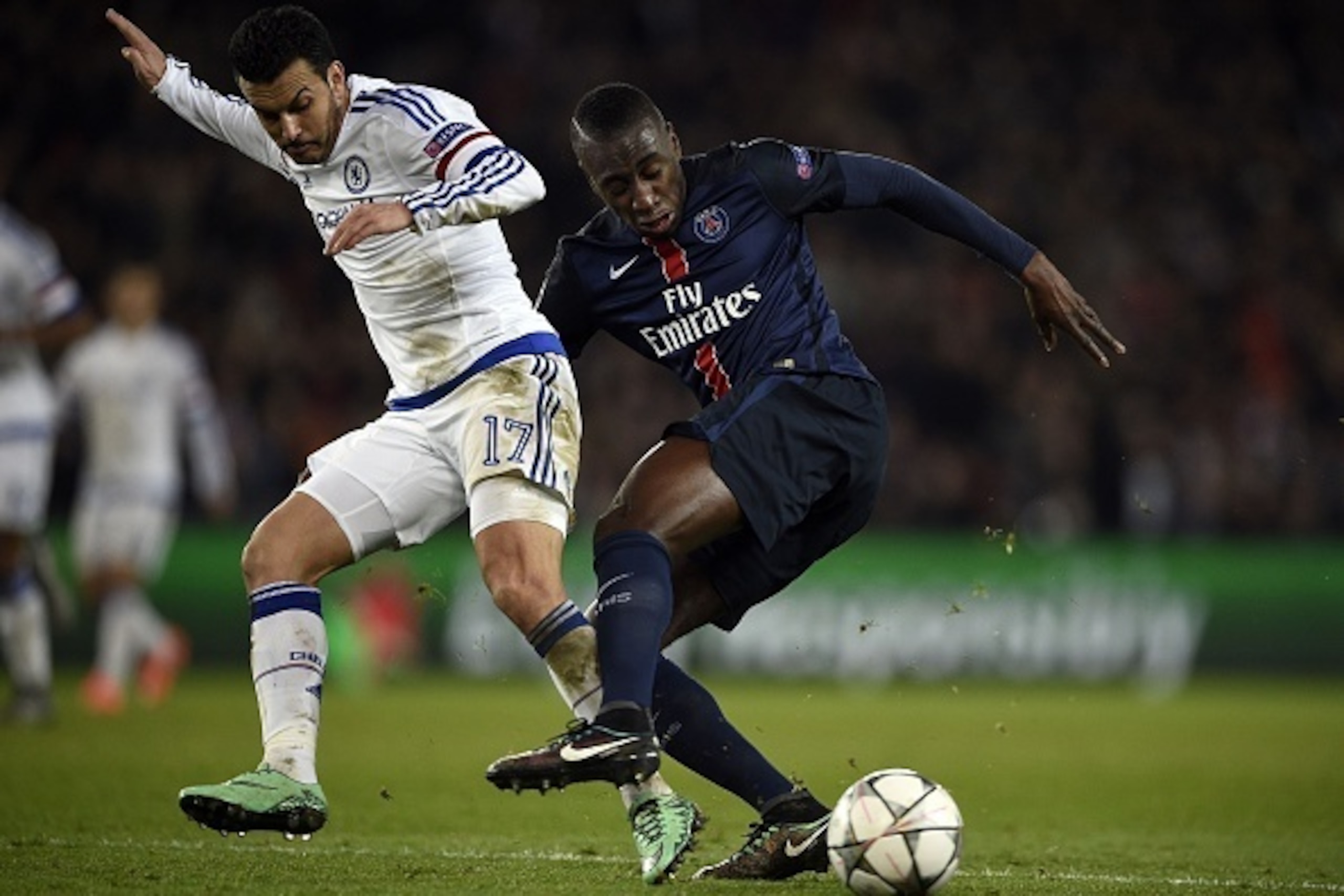 Paris Saint-Germain's French midfielder Blaise Matuidi (R) vies for the ball with Chelsea's Egyptian midfielder Mohamed Salah during the Champions League round of 16 first leg football match between Paris Saint-Germain (PSG) and Chelsea FC on February 16,