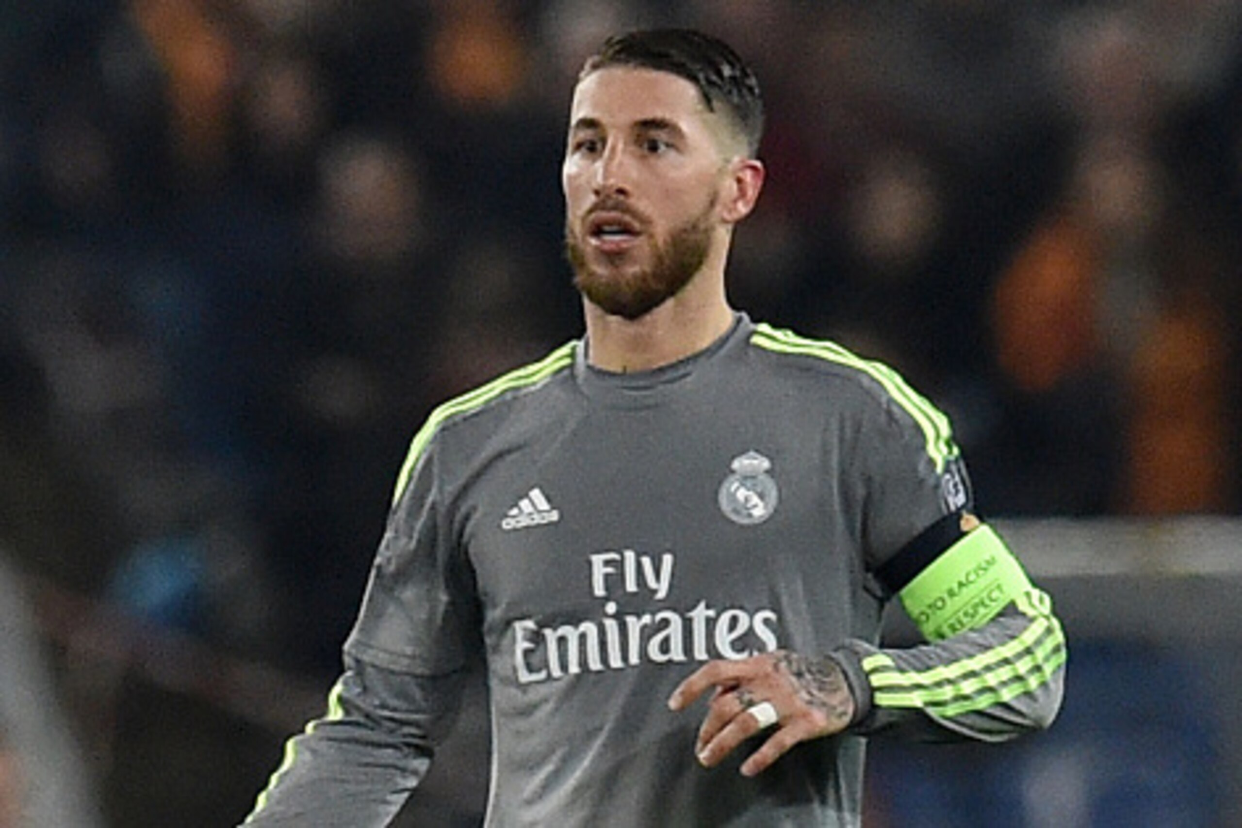 ROME, ITALY - FEBRUARY 17:  Sergio Ramos of Real Madrid CF in action during the UEFA Champions League Round of 16 First Leg match between AS Roma and Real Madrid CF at Stadio Olimpico on February 17, 2016 in Rome, Italy.  (Photo by Giuseppe Bellini/Getty 