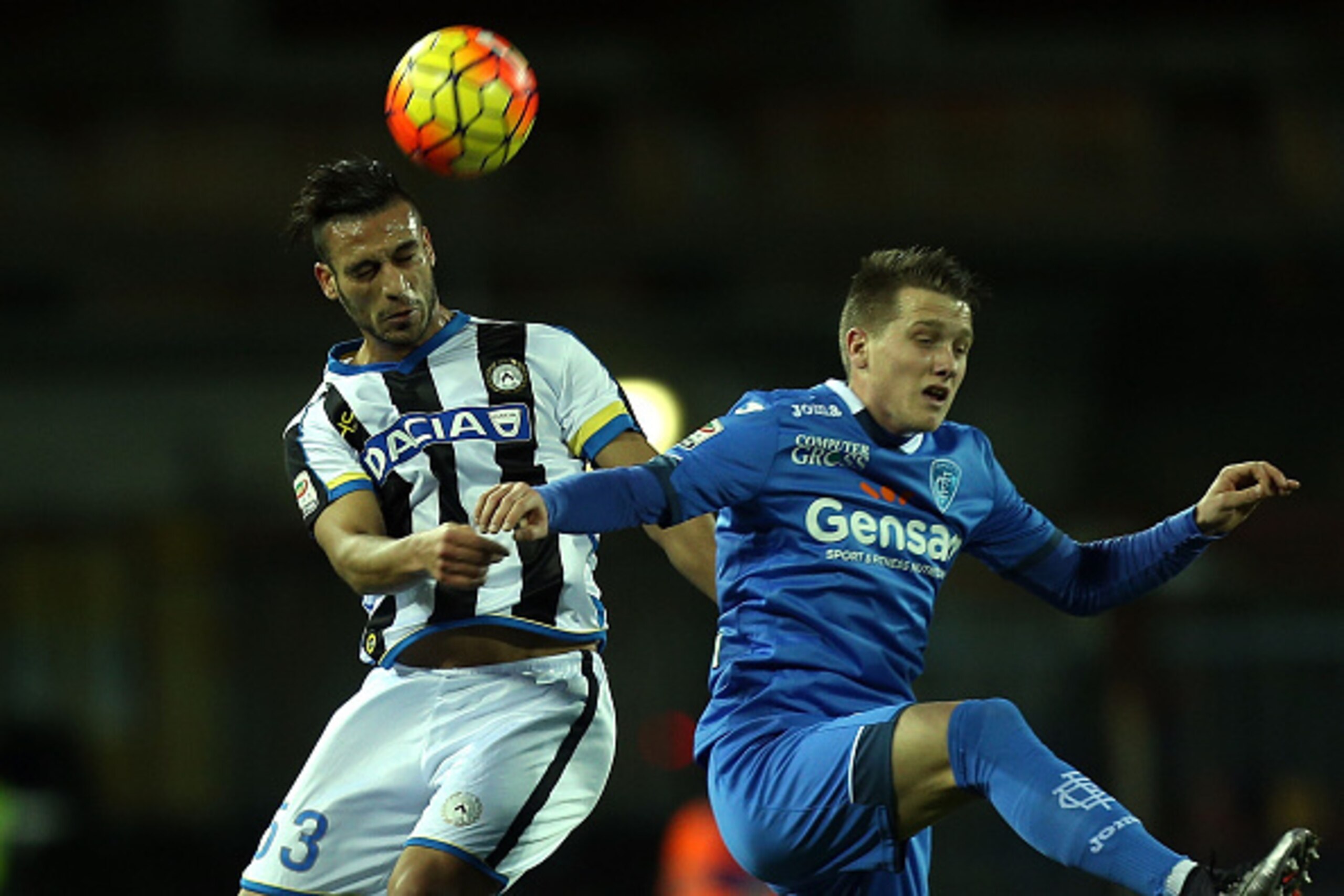 EMPOLI, ITALY - FEBRUARY 03: Piotr Zielinski of Empoli FC battles for the ball with Bruno Fernandez of Udinese Calcio during the Serie A match between Empoli FC and Udinese Calcio at Stadio Carlo Castellani on February 3, 2016 in Empoli, Italy. (Photo by EMPOLI, ITALY - FEBRUARY 03: Piotr Zielinski of Empoli FC battles for the ball with Bruno Fernandez of Udinese Calcio during the Serie A match between Empoli FC and Udinese Calcio at Stadio Carlo Castellani on February 3, 2016 in Empoli, Italy. (Photo by