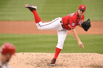 WASHINGTON, DC - SEPTEMBER 26: Stephen Strasburg #37 of the Washington Nationals pitches during a baseball game against the Philadelphia Phillies at Nationals Park on September 26, 2015 in Washington, DC. The Nationals won 2-0. (Photo by Mitchell Layto WASHINGTON, DC - SEPTEMBER 26: Stephen Strasburg #37 of the Washington Nationals pitches during a baseball game against the Philadelphia Phillies at Nationals Park on September 26, 2015 in Washington, DC. The Nationals won 2-0. (Photo by Mitchell Layto