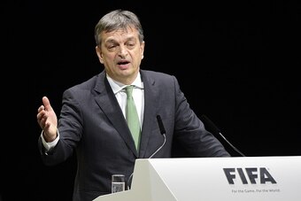 FIFA presidential contender French Jerome Champagne delivers a speech during the FIFA electoral congress on February 26, 2016 in Zurich. FIFA members will elect a new president and pass reforms they hope will open an escape route from a storm of scandal s