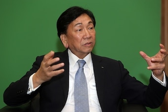 Ching-Kuo Wu, president of the International Boxing Association, speaks during a press briefing in the Qatari capital Doha on October 4, 2015, on the eve of the AIBA World Boxing Championships. Wu, speaking in Doha on the eve of the 10-day competition, sa