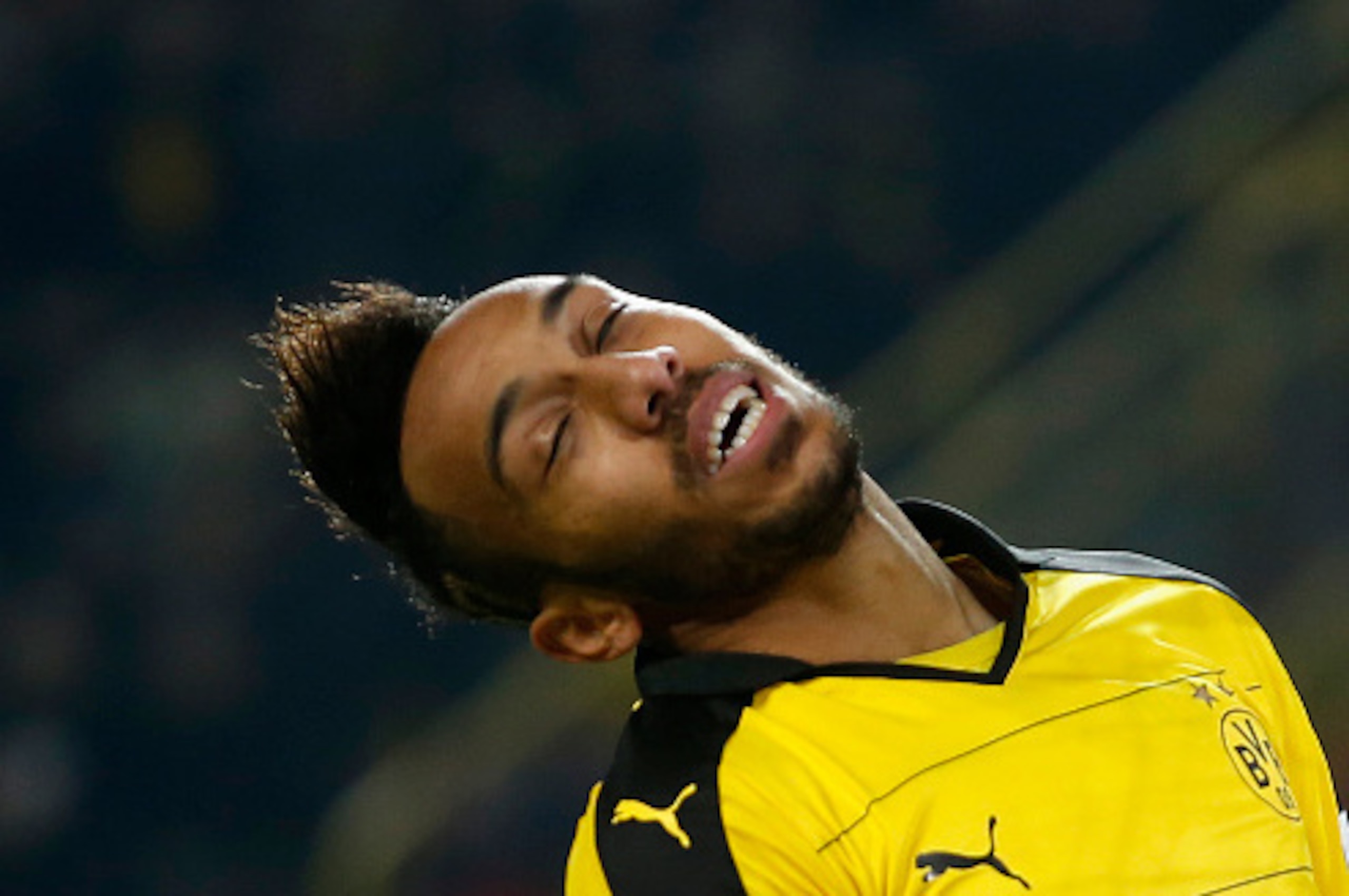 DORTMUND, GERMANY - FEBRUARY 28:  Pierre-Emerick Aubameyang of Borussia Dortmund reacts during the Bundesliga match between Borussia Dortmund and 1899 Hoffenheim at Signal Iduna Park on February 28, 2016 in Dortmund, Germany.  (Photo by Boris Streubel/Get