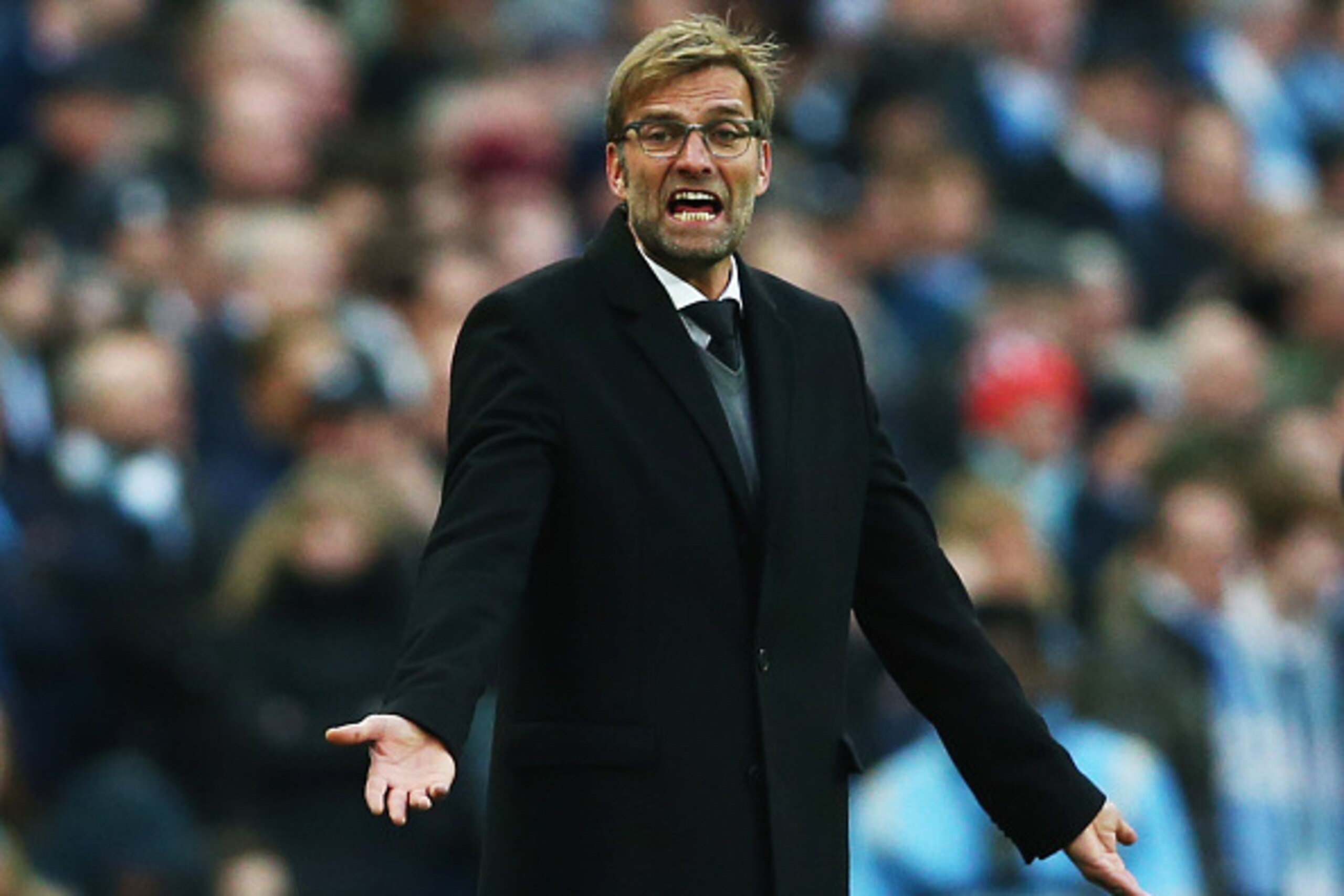 LONDON, ENGLAND - FEBRUARY 28:  Jurgen Klopp, manager of Liverpool reacts during the Capital One Cup Final match between Liverpool and Manchester City at Wembley Stadium on February 28, 2016 in London, England.  (Photo by Clive Brunskill/Getty Images)