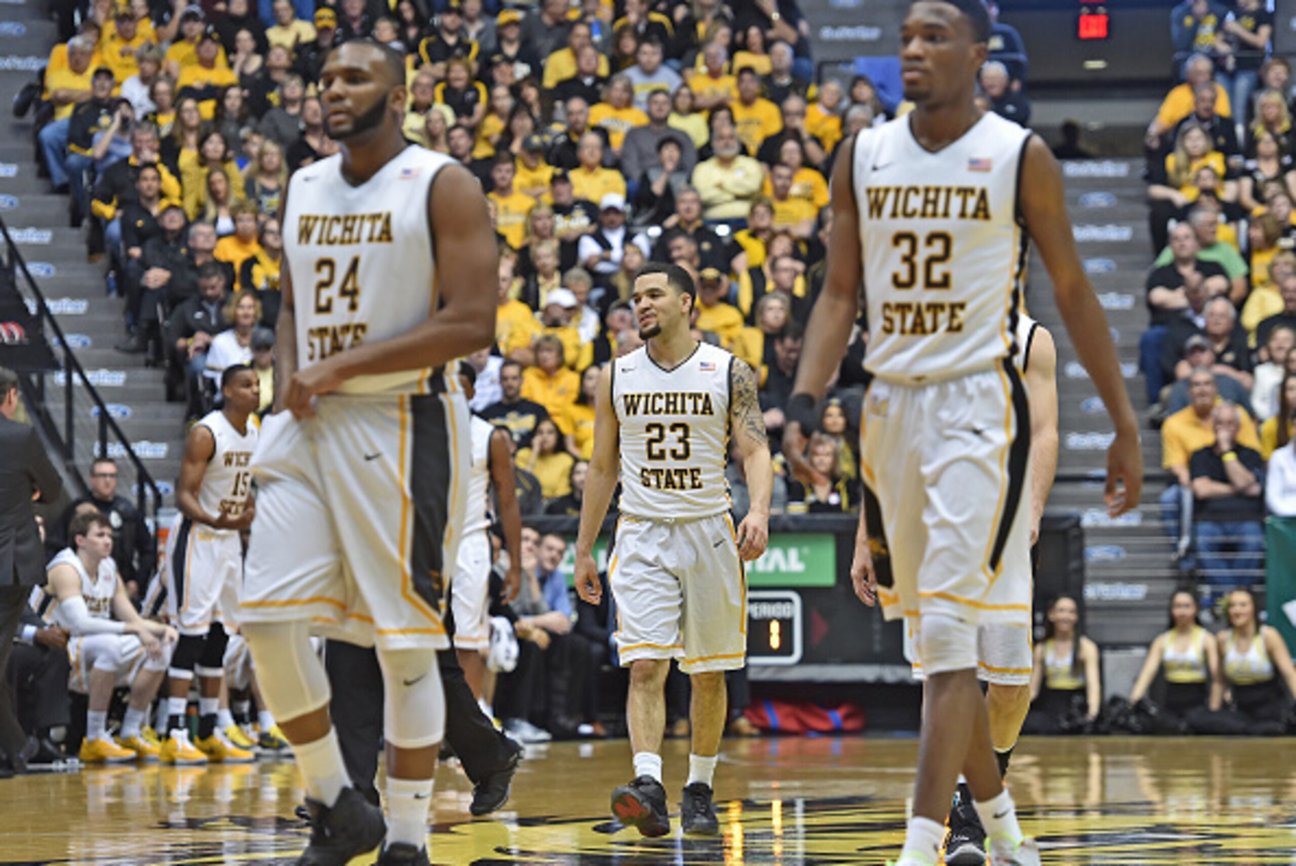 WICHITA, KS - FEBRUARY 27:  Guard Fred VanVleet #23 of the Wichita State Shockers walks up the court against the Illinois State Redbirds during the first half on February 27, 2016 at Charles Koch Arena in Wichita, Kansas.  Wichita State defeated Illinois 