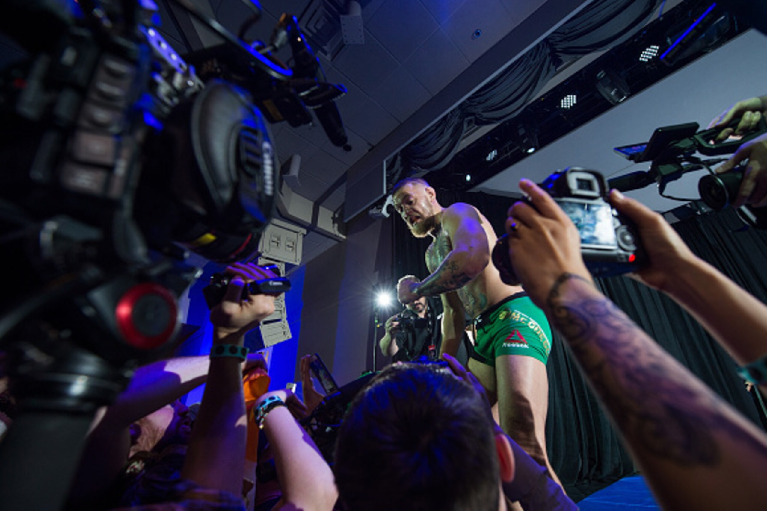 LAS VEGAS, NV - MARCH 2: UFC featherweight champion Conor McGregor speaks to the media at the Jabbawockeez Theater in the MGM Grand Hotel/Casino on March 2, 2016 in Las Vegas, Nevada. (Photo by Brandon Magnus/Zuffa LLC/Zuffa LLC via Getty Images) LAS VEGAS, NV - MARCH 2: UFC featherweight champion Conor McGregor speaks to the media at the Jabbawockeez Theater in the MGM Grand Hotel/Casino on March 2, 2016 in Las Vegas, Nevada. (Photo by Brandon Magnus/Zuffa LLC/Zuffa LLC via Getty Images)
