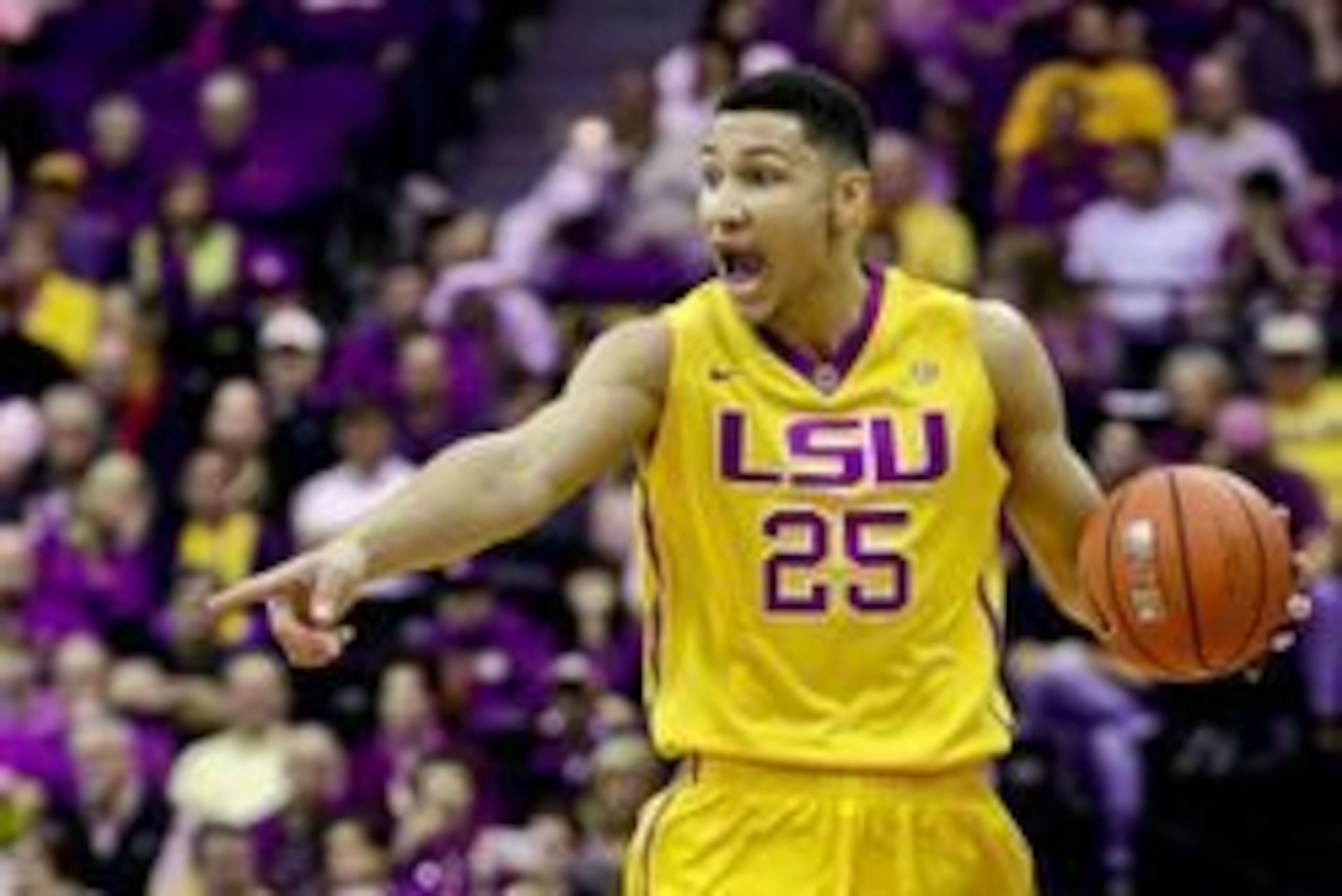 Feb 13, 2016; Baton Rouge, LA, USA; LSU Tigers forward Ben Simmons (25) brings the ball up court against the Texas A&M Aggies during the first half of a game at the Pete Maravich Assembly Center. Mandatory Credit: Derick E. Hingle-USA TODAY Sports