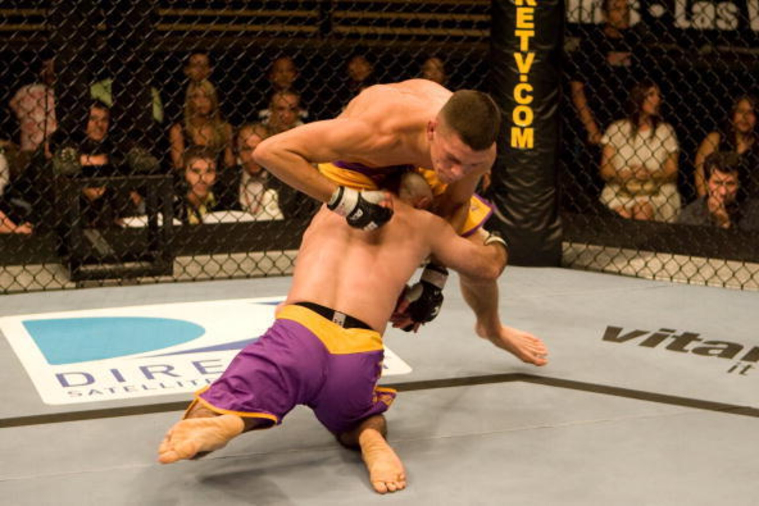 LAS VEGAS - JUNE 23:  Nate Diaz def. Manny Gamburyan - Submission (injury) - :20 round 2 during The Ultimate Fighter 5 Finale at The Pearl at the Palms on June 23,2007 in Las Vegas, Nevada. (Photo by: Josh Hedges/Zuffa LLC via Getty Images)