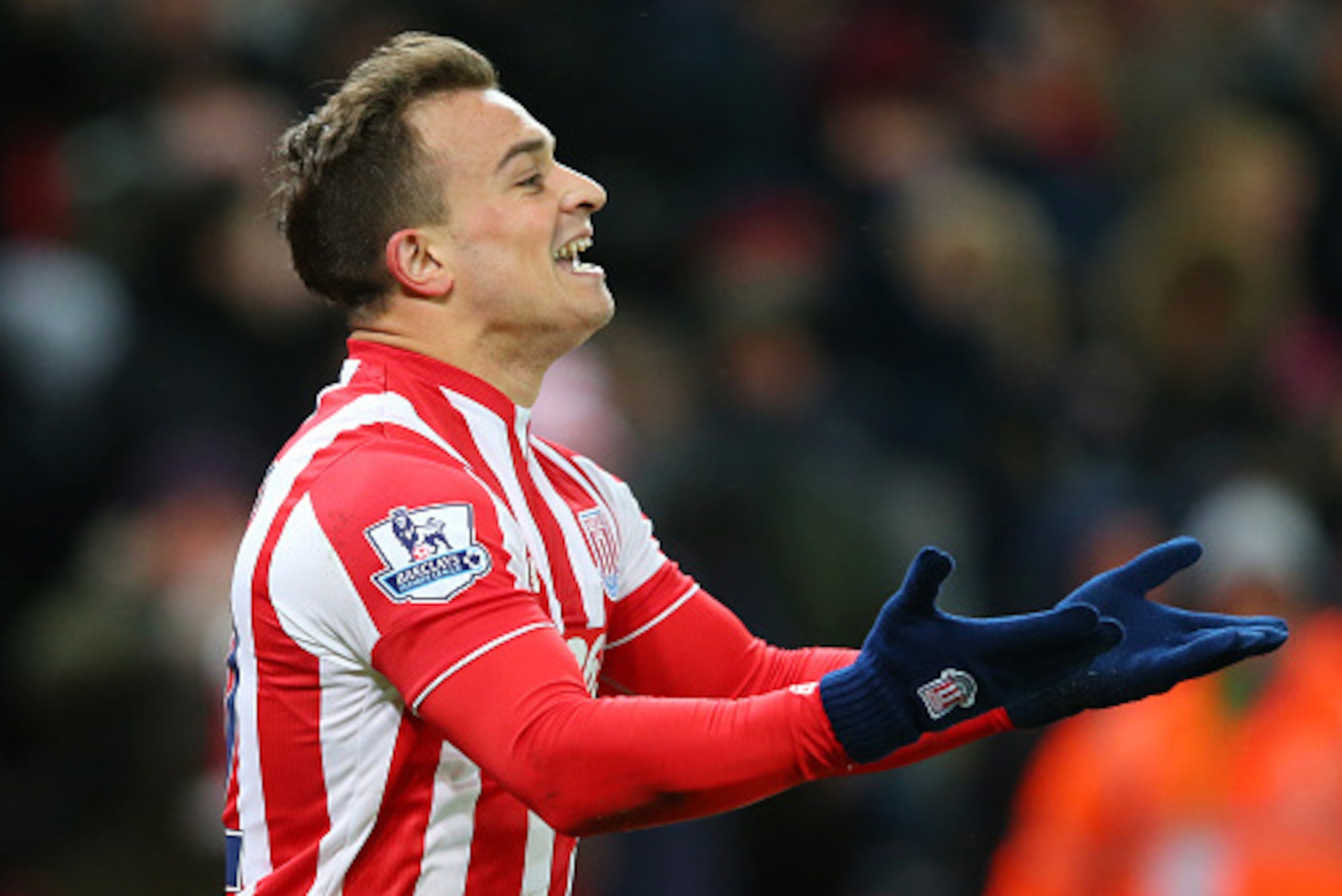 STOKE ON TRENT, ENGLAND - MARCH 02: Xherdan Shaqiri celebrates scoring the opening goal during the Barclays Premier League match between Stoke City and Newcastle United at the Britannia Stadium on March 2, 2016 in Stoke on Trent, England. (Photo by Alex STOKE ON TRENT, ENGLAND - MARCH 02: Xherdan Shaqiri celebrates scoring the opening goal during the Barclays Premier League match between Stoke City and Newcastle United at the Britannia Stadium on March 2, 2016 in Stoke on Trent, England. (Photo by Alex