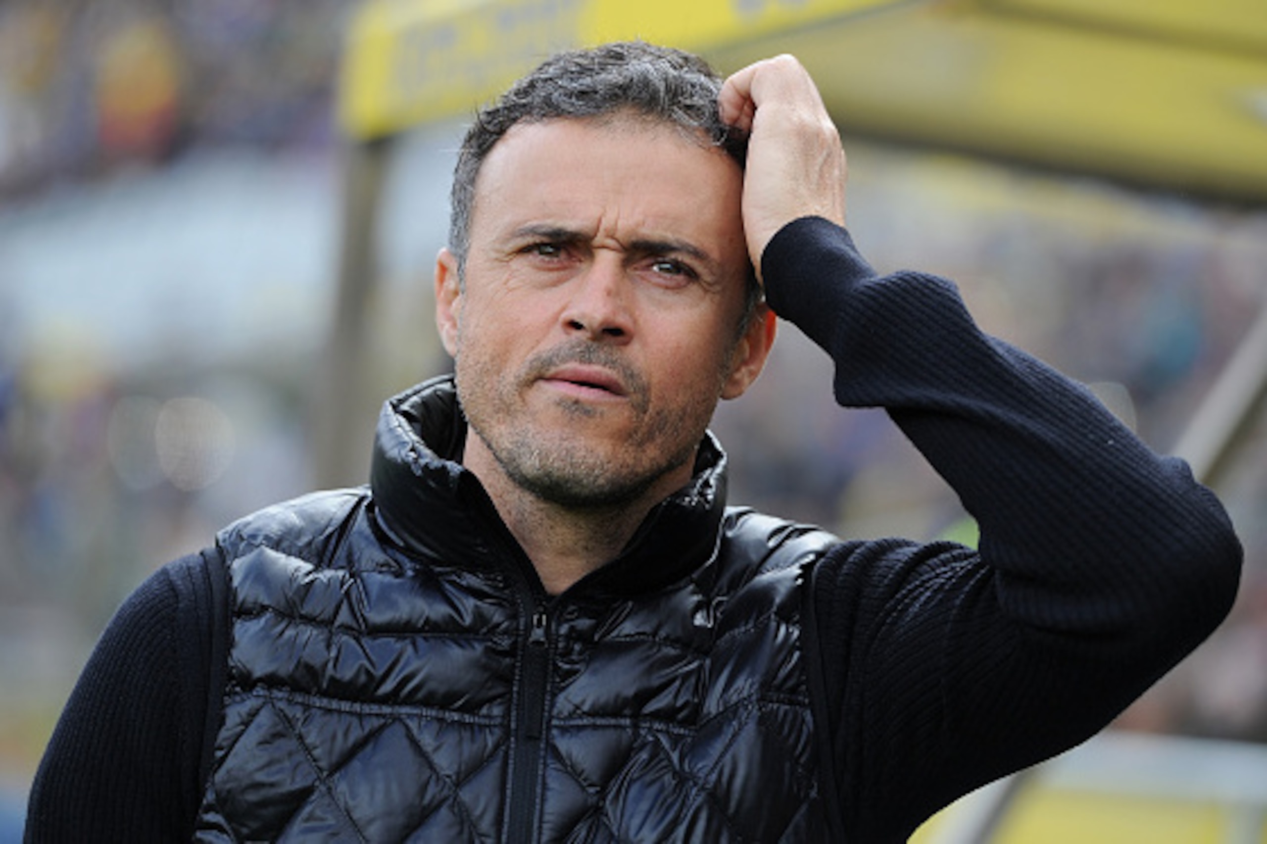 LAS PALMAS, SPAIN - FEBRUARY 20: Manager Luis Enrique of FC Barcelona looks on prior to the start of the La Liga match between UD Las Palmas and FC Barcelona at Estadio Gran Canaria on February 20, 2016 in Las Palmas, Spain.  (Photo by Denis Doyle/Getty I