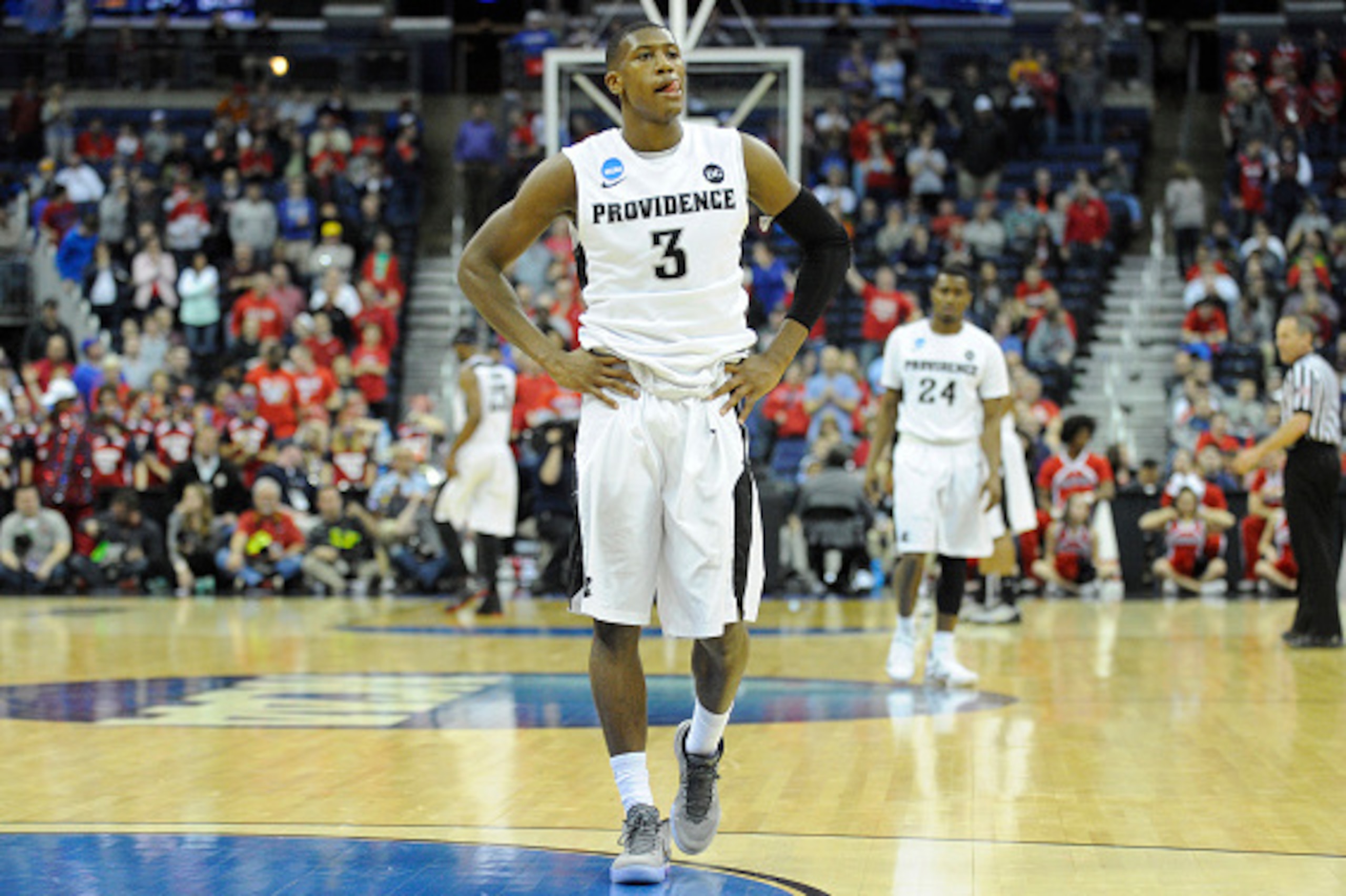 COLUMBUS, OH - MARCH 20: Kris Dunn #3 of the Providence Friars looks on during the second round of the 2015 NCAA Men's Basketball Tournament against the Dayton Flyers at the Nationwide Arena on March 20, 2015 in Columbus, Ohio. The Flyers won 66-53. (P COLUMBUS, OH - MARCH 20: Kris Dunn #3 of the Providence Friars looks on during the second round of the 2015 NCAA Men's Basketball Tournament against the Dayton Flyers at the Nationwide Arena on March 20, 2015 in Columbus, Ohio. The Flyers won 66-53. (P