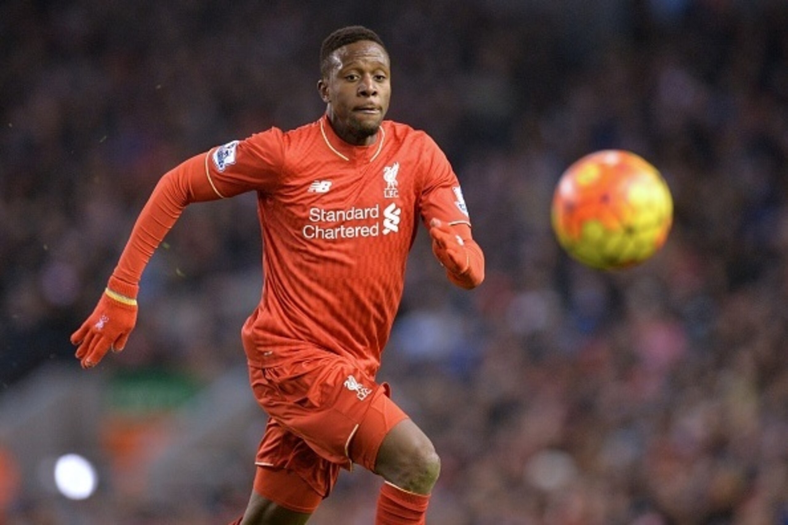 Liverpool's Belgian striker Divock Origi chases the ball during the English Premier League football match between Liverpool and Manchester City at Anfield in Liverpool, north west England on March 2, 2016. / AFP / Paul ELLIS / RESTRICTED TO EDITORIAL USE.
