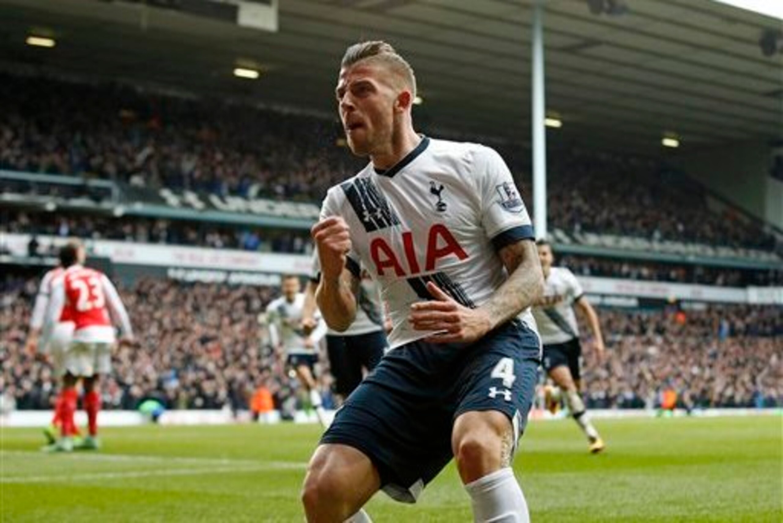 Fighting spirit: Toby Alderweireld celebrates his equaliser.