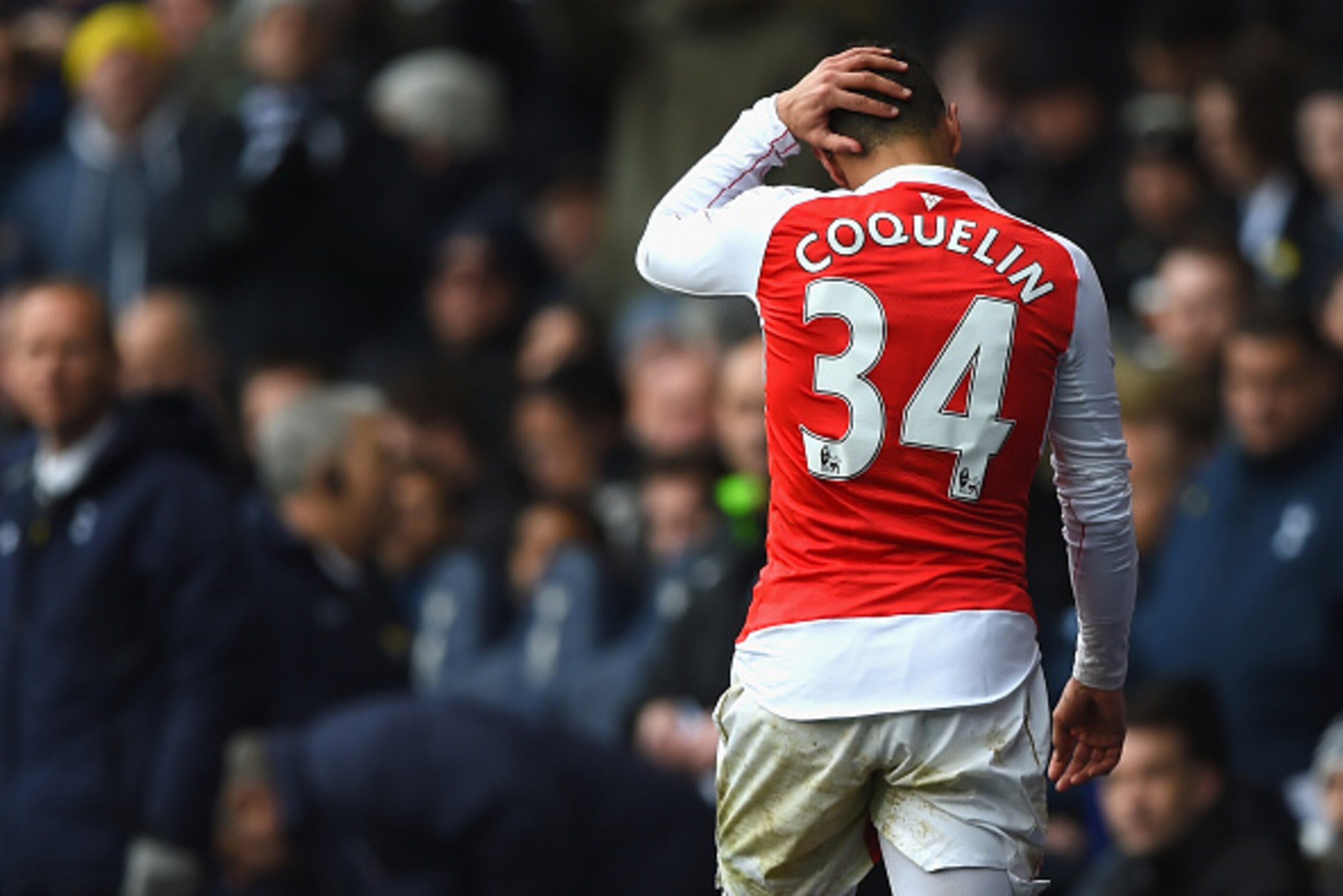 LONDON, ENGLAND - MARCH 05: Francis Coquelin of Arsenal walks off the pitch after receiving the red card during the Barclays Premier League match between Tottenham Hotspur and Arsenal at White Hart Lane on March 5, 2016 in London, England. (Photo by Sha LONDON, ENGLAND - MARCH 05: Francis Coquelin of Arsenal walks off the pitch after receiving the red card during the Barclays Premier League match between Tottenham Hotspur and Arsenal at White Hart Lane on March 5, 2016 in London, England. (Photo by Sha
