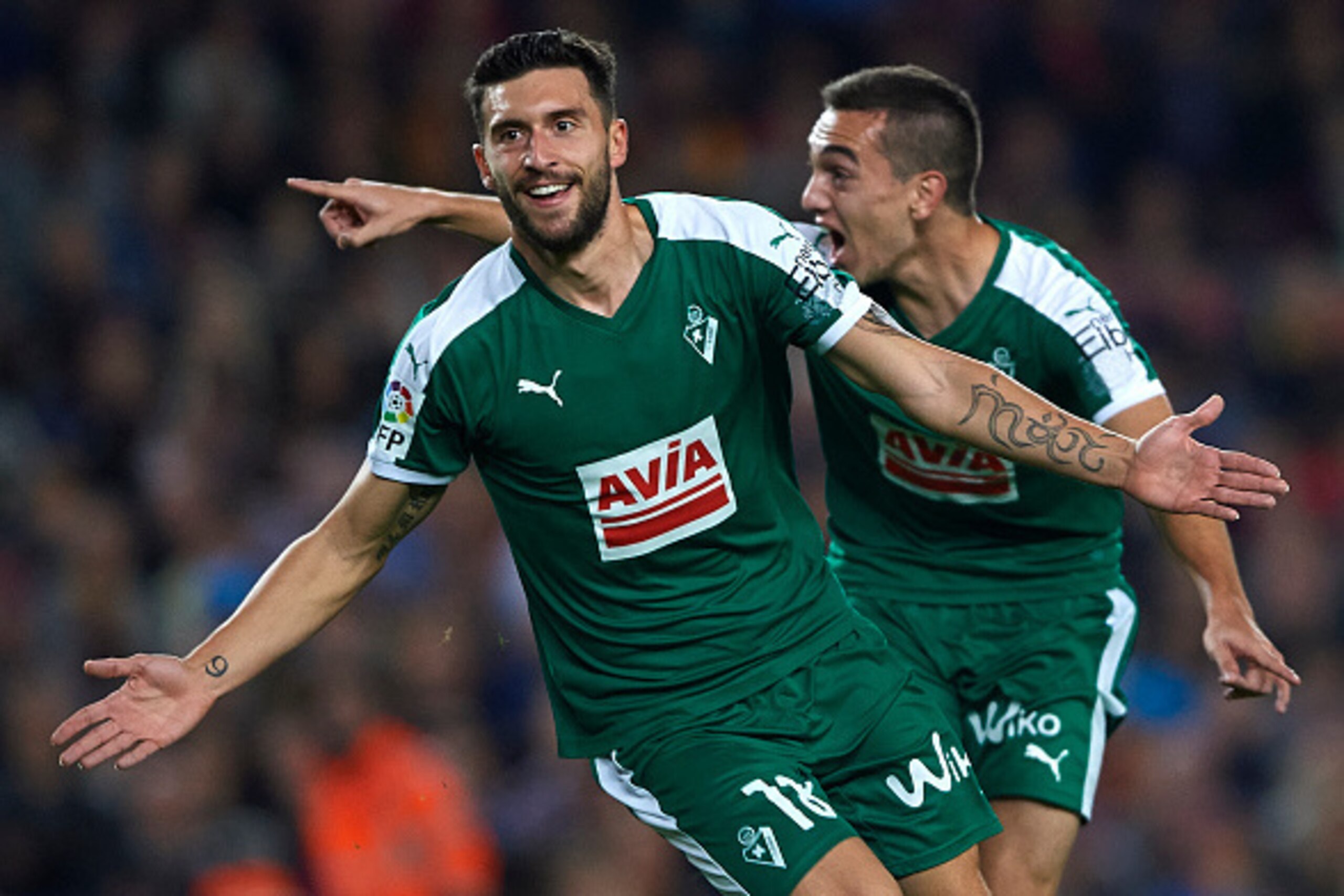 BARCELONA, SPAIN - OCTOBER 25:  Borja Gonzalez Tomas 'Baston' of Eibar celebrates scoring his team's first goal during the La Liga match between FC Barcelona and SD Eibar at Camp Nou Stadium on October 25, 2015 in Barcelona, Spain.  (Photo by Manuel Queim
