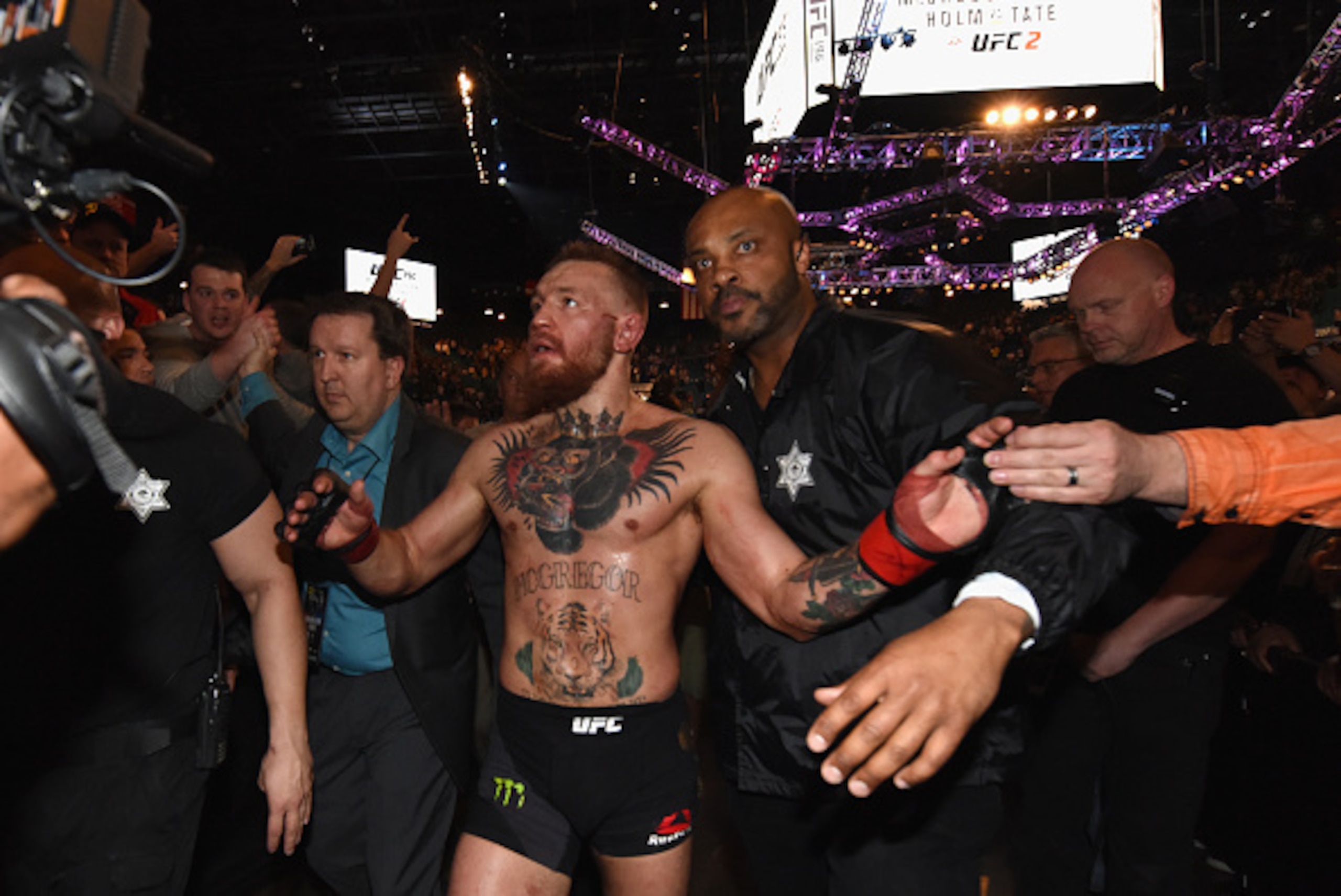 LAS VEGAS, NV - MARCH 05:  Conor McGregor of Ireland walks backstage after being defeated by Nate Diaz during the UFC 196 event inside MGM Grand Garden Arena on March 5, 2016 in Las Vegas, Nevada.  (Photo by Jeff Bottari/Zuffa LLC/Zuffa LLC via Getty Imag