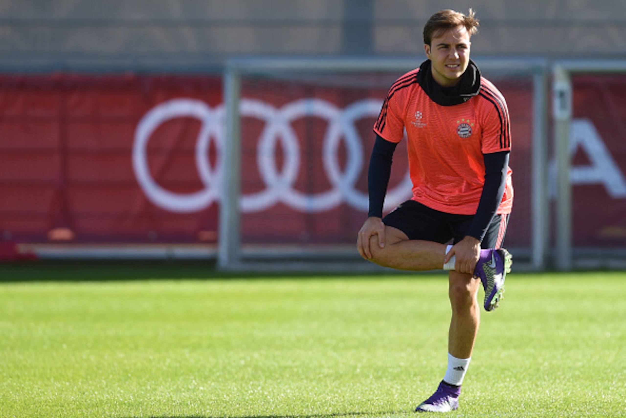Bayern Munich's midfielder Mario Goetze attends the last team trainings session one day before the Champions League last 16, first-leg match between Juventus Turin and Bayern Munich at the trainings field in Munich, southern Germany, on February 22, 2016.