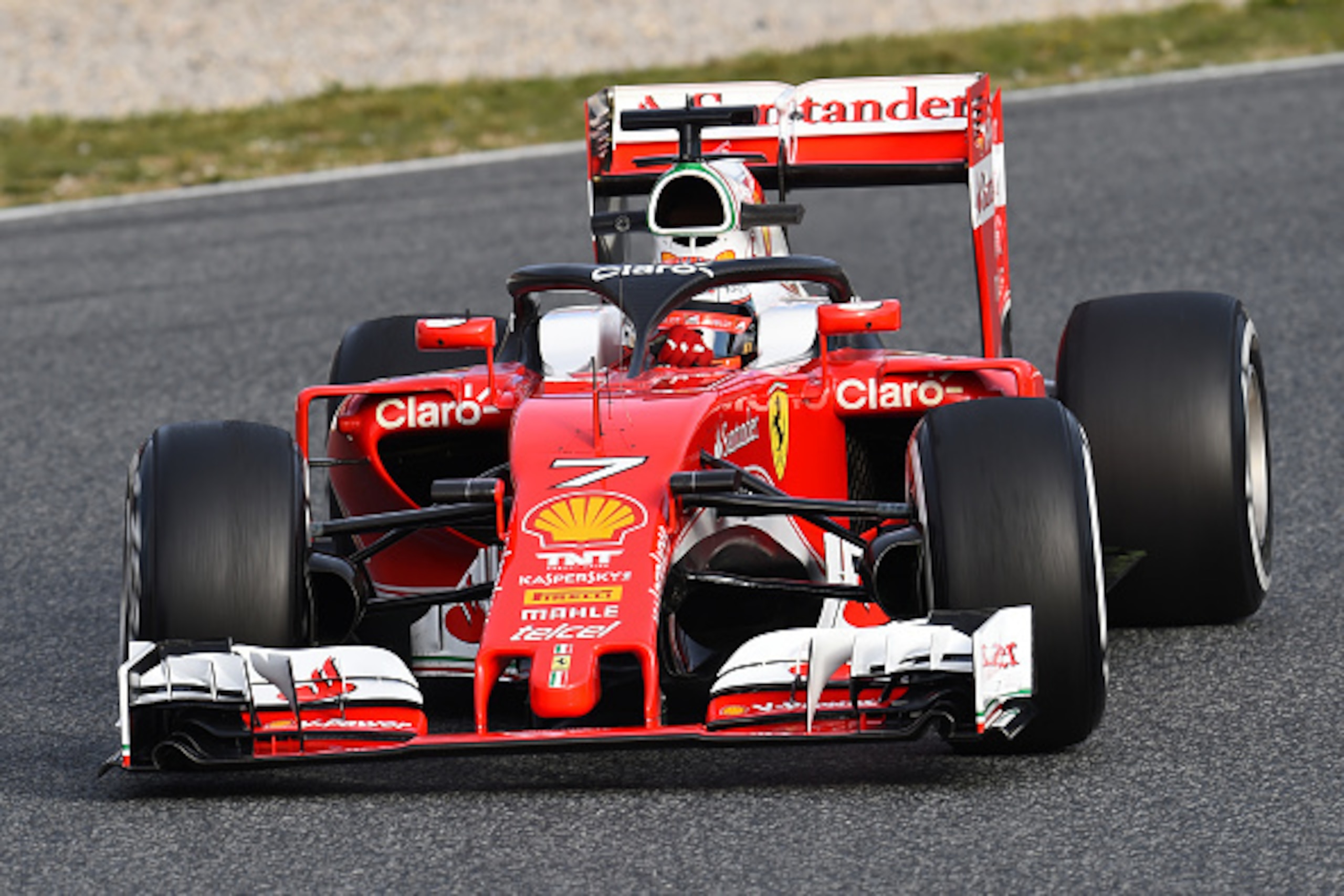 MONTMELO, SPAIN - MARCH 03:  Kimi Raikkonen of Finland and Ferrari tests the new halo head protection system on track during day three of F1 winter testing at Circuit de Catalunya on March 3, 2016 in Montmelo, Spain.  (Photo by Getty Images/Getty Images)