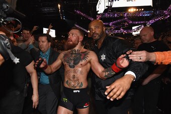 LAS VEGAS, NV - MARCH 05:  Conor McGregor of Ireland walks backstage after being defeated by Nate Diaz during the UFC 196 event inside MGM Grand Garden Arena on March 5, 2016 in Las Vegas, Nevada.  (Photo by Jeff Bottari/Zuffa LLC/Zuffa LLC via Getty Imag