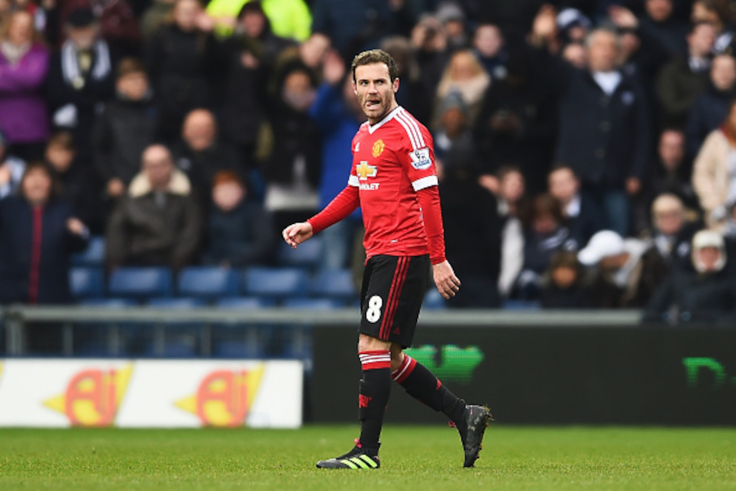 WEST BROMWICH, ENGLAND - MARCH 06:  Juan Mata of Manchester United reacts after being sent off by referee Mike Dean during the Barclays Premier League match between West Bromwich Albion and Manchester United at The Hawthorns on March 6, 2016 in West Bromw
